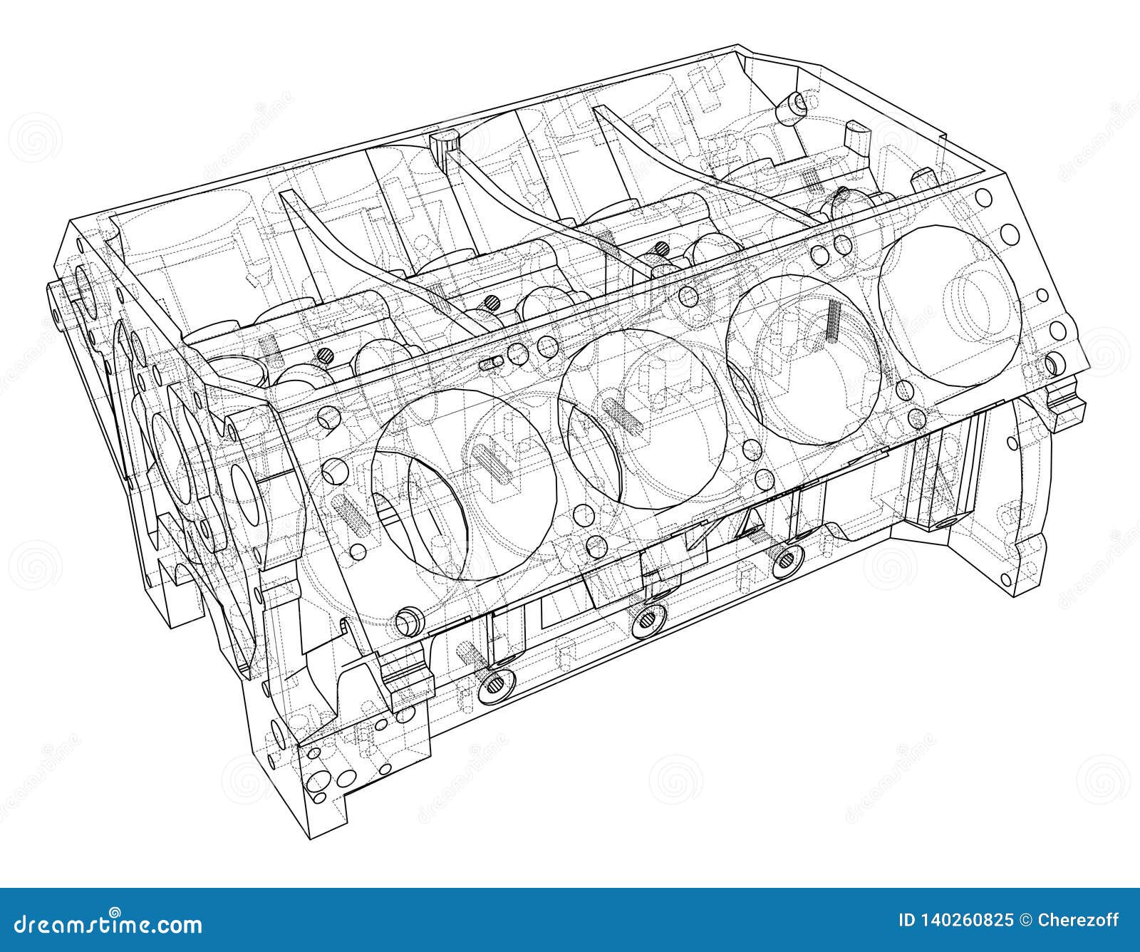 Engine Block Sketch. Vector Rendering of 3d Stock Vector Illustration of detail, perspective