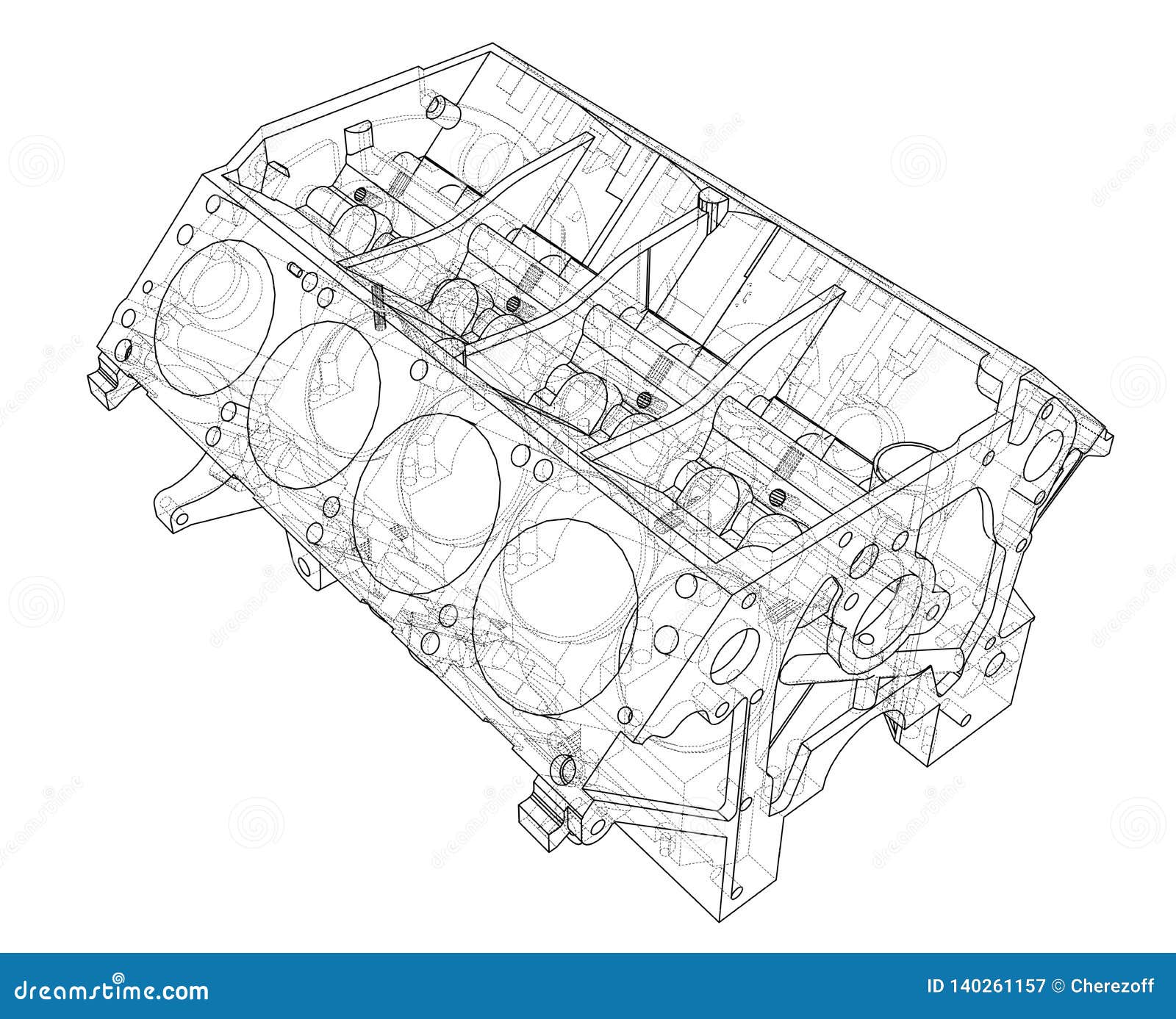 Engine Block Sketch. Vector Rendering of 3d Stock Vector Illustration