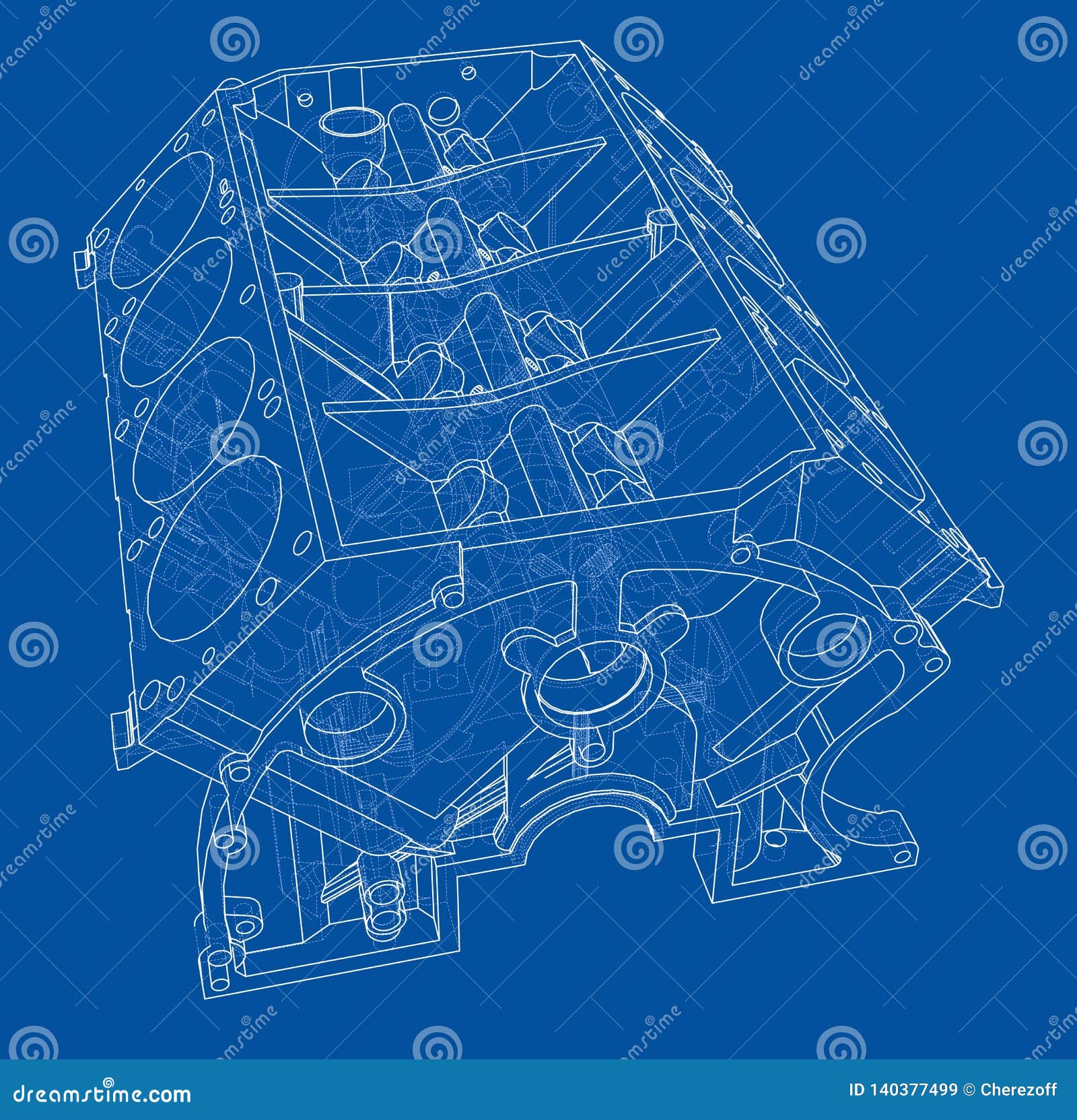 Engine Block Sketch. Vector Rendering of 3d Stock Vector Illustration of repair, backdrop