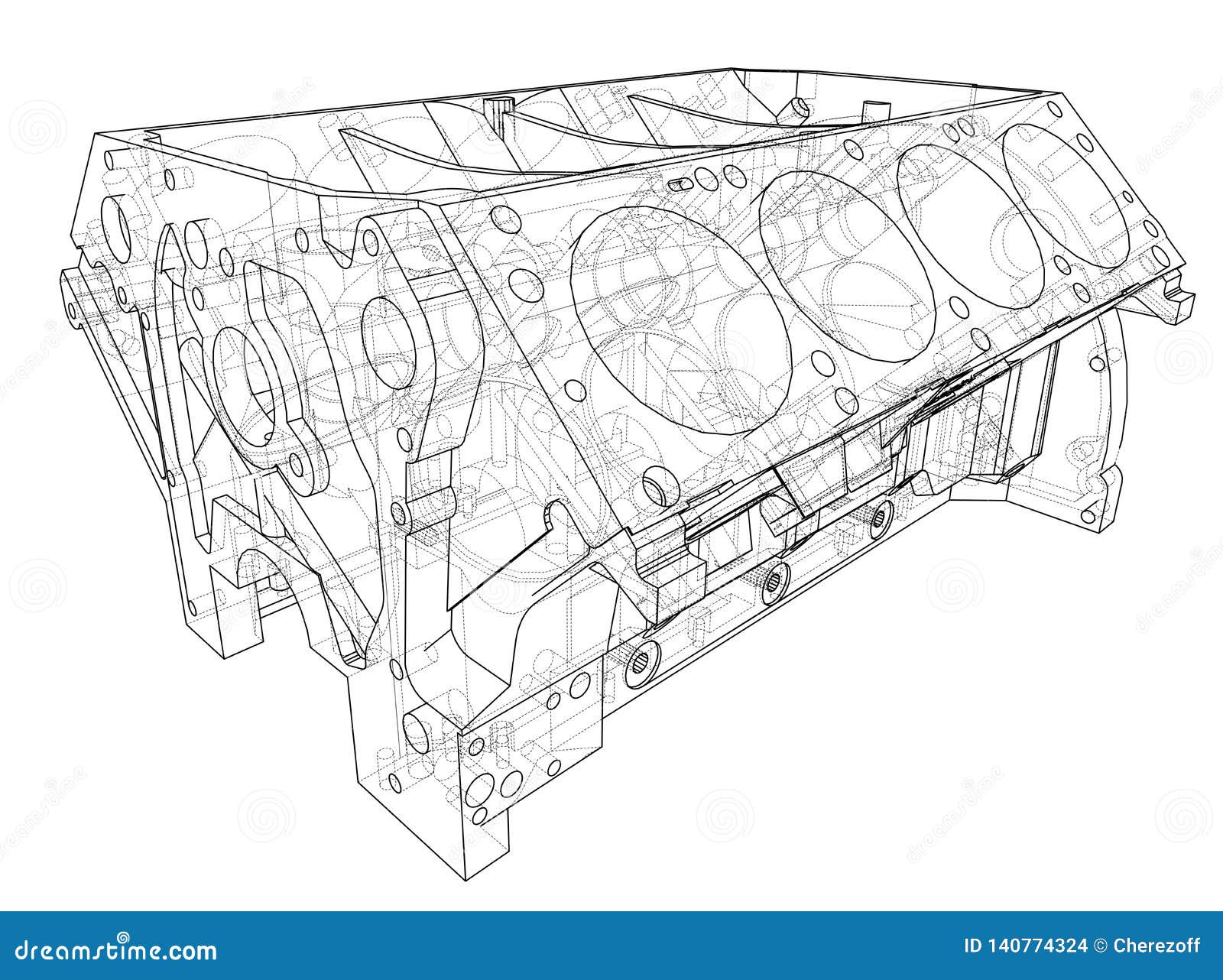 Engine Block Sketch. Vector Rendering of 3d Stock Vector Illustration of industry, drawing