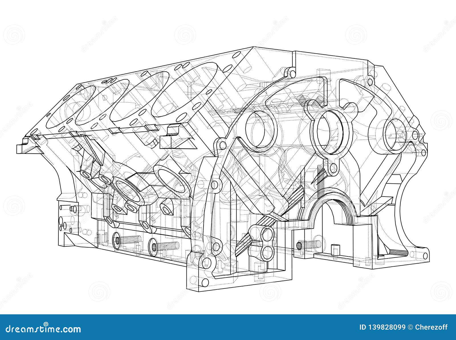Engine Block Sketch. Vector Rendering of 3d Stock Vector Illustration of engine, repair 139828099