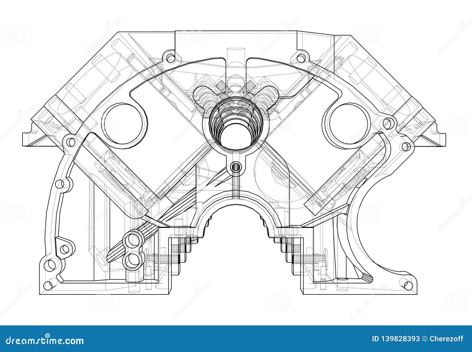 Engine Block Sketch. Vector Rendering of 3d Stock Vector Illustration of graphic, machine