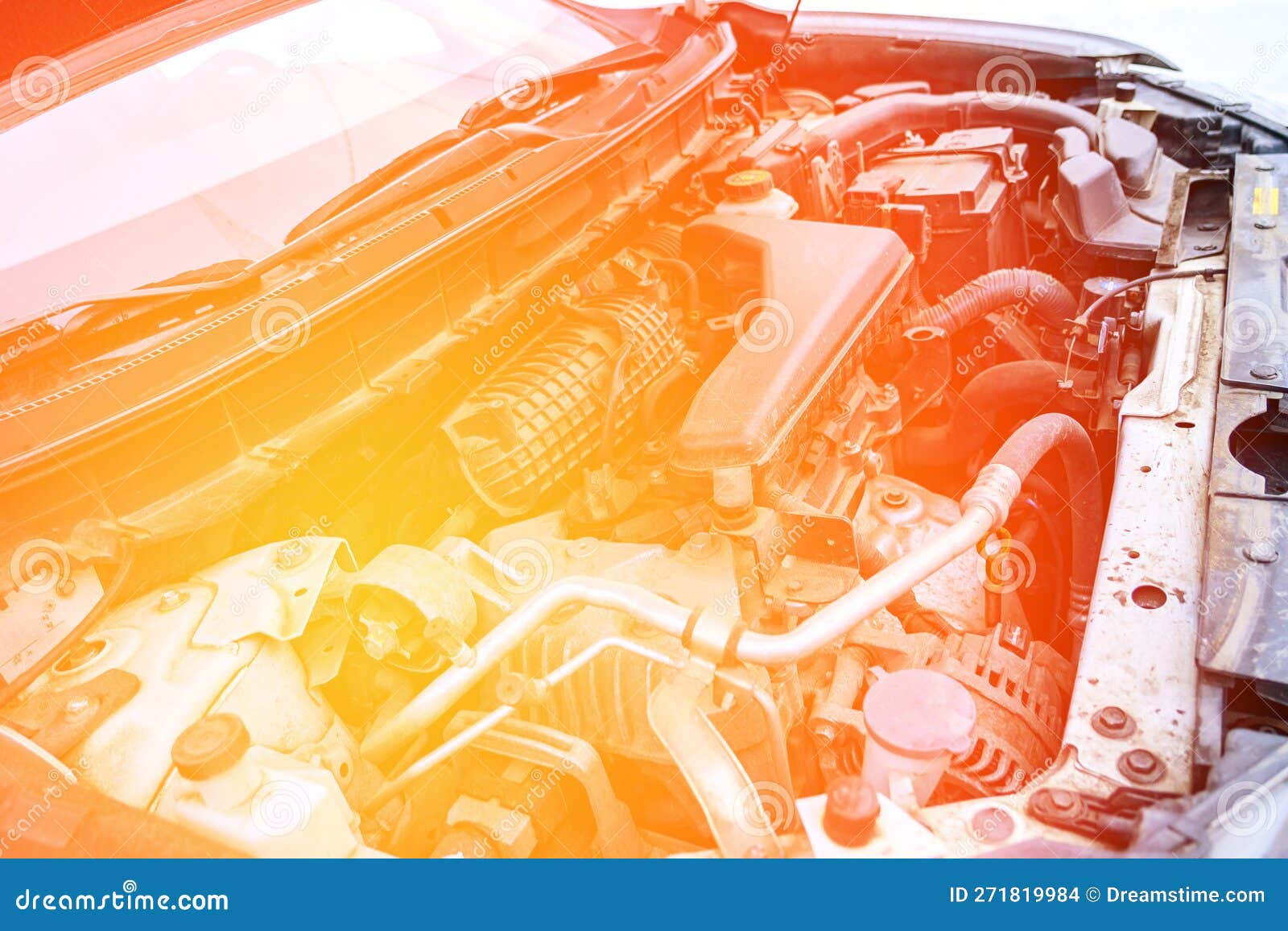 Engine Compartment of the Car,solar Illumination Stock Photo Image of