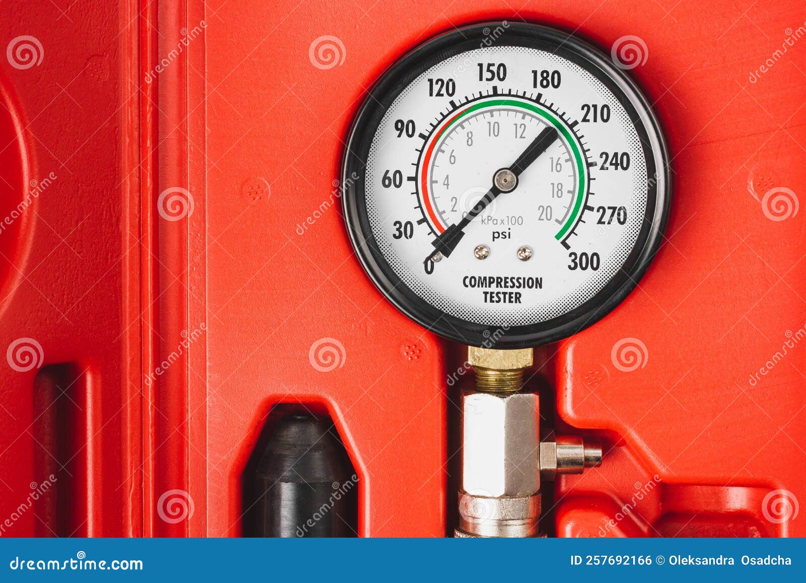 engine compression tester. set for testing the internal combustion engine. monometer close-up.