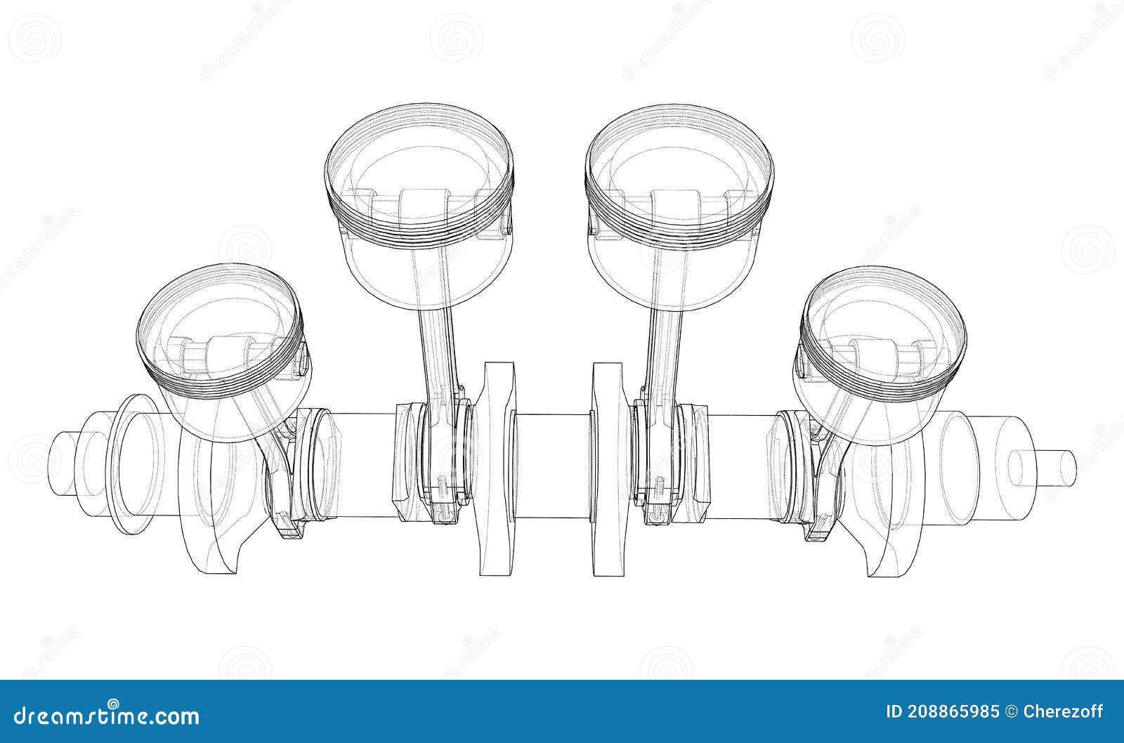 Engine Crankshaft with Pistons Outline. Vector Stock Vector
