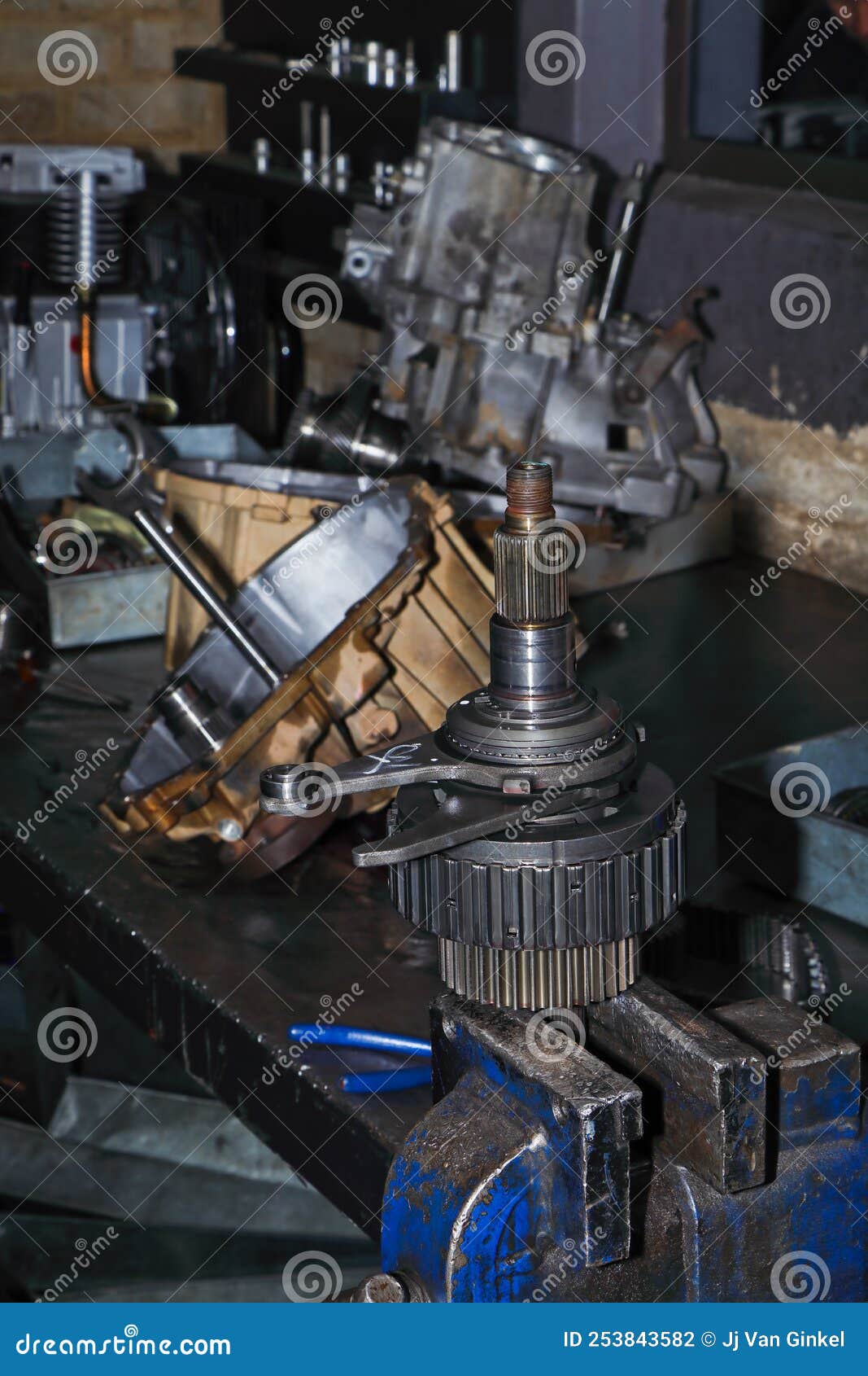 Engine Gear Assembly on Bench Vice Stock Photo Image of head