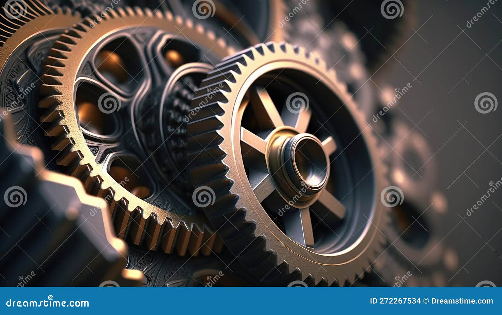 Engine Gears Wheels, Closeup View. Generative Ai Stock Illustration