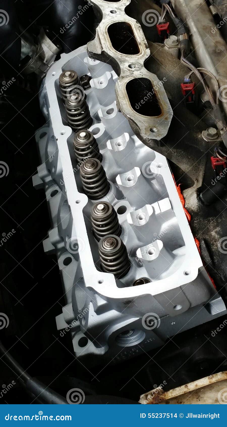 Engine head refurbished stock photo. Image of exhaustmanifold 55237514