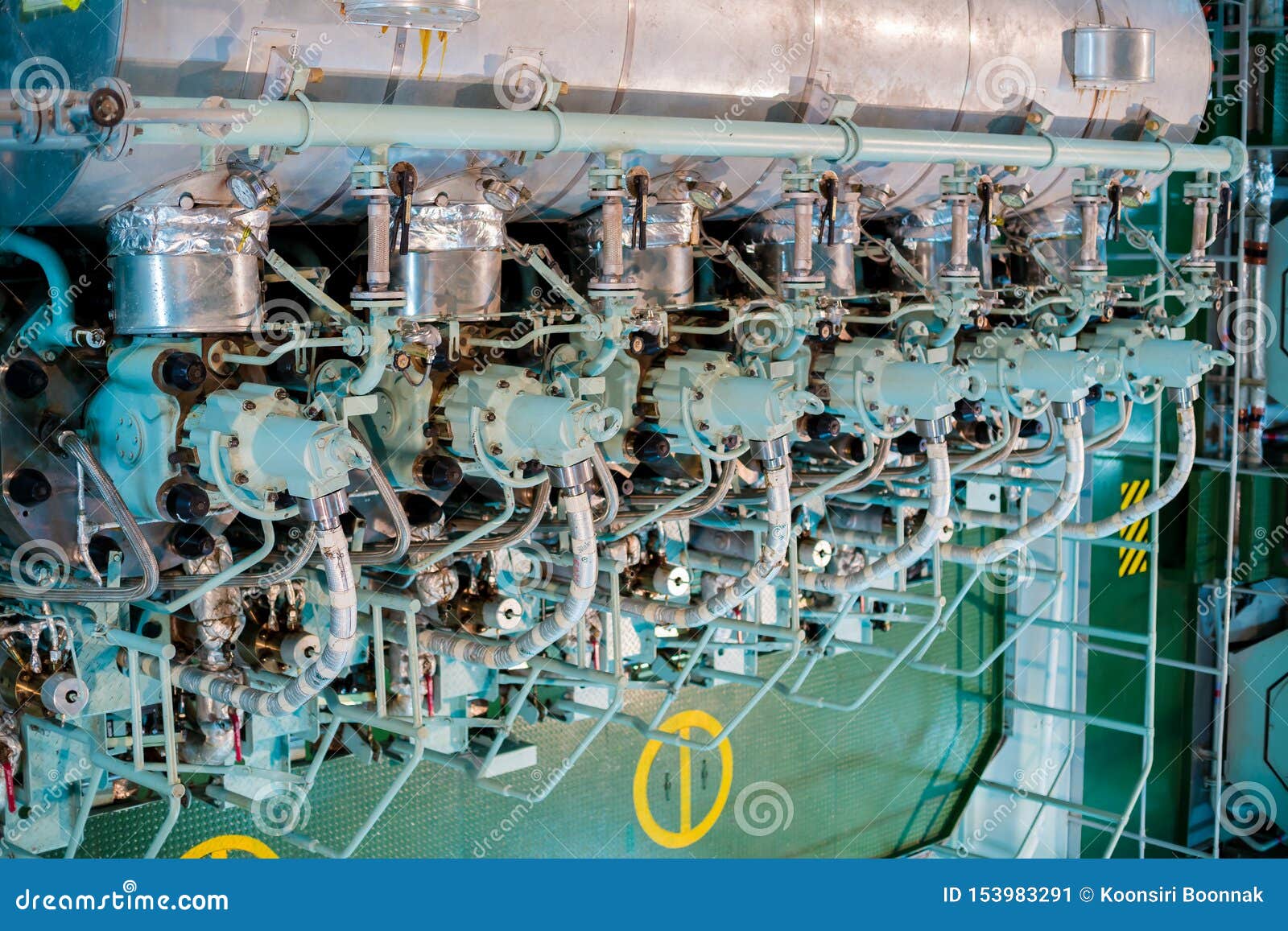 Engine and Machine in Marine Ship. Engine Room for Drive Marine Ship