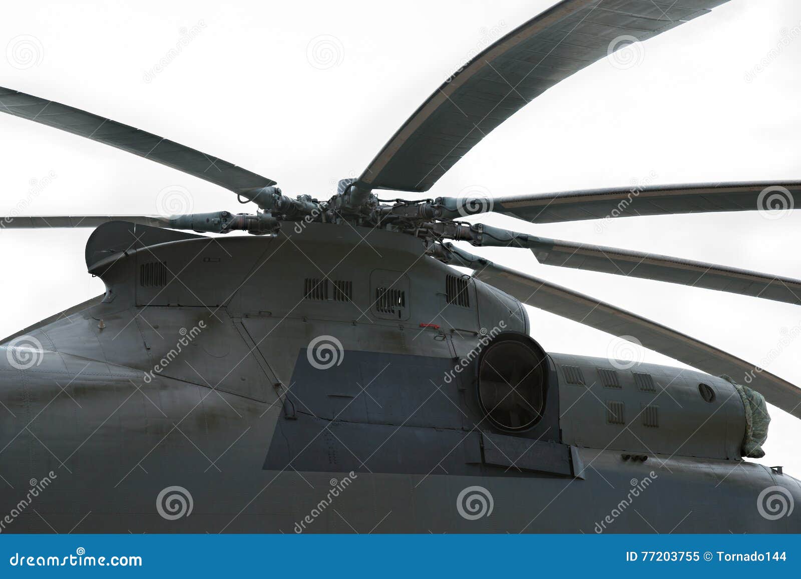 Engine and main rotor of a heavy helicopter. Engine and main rotor of a modern heavy helicopter isolated against white background.