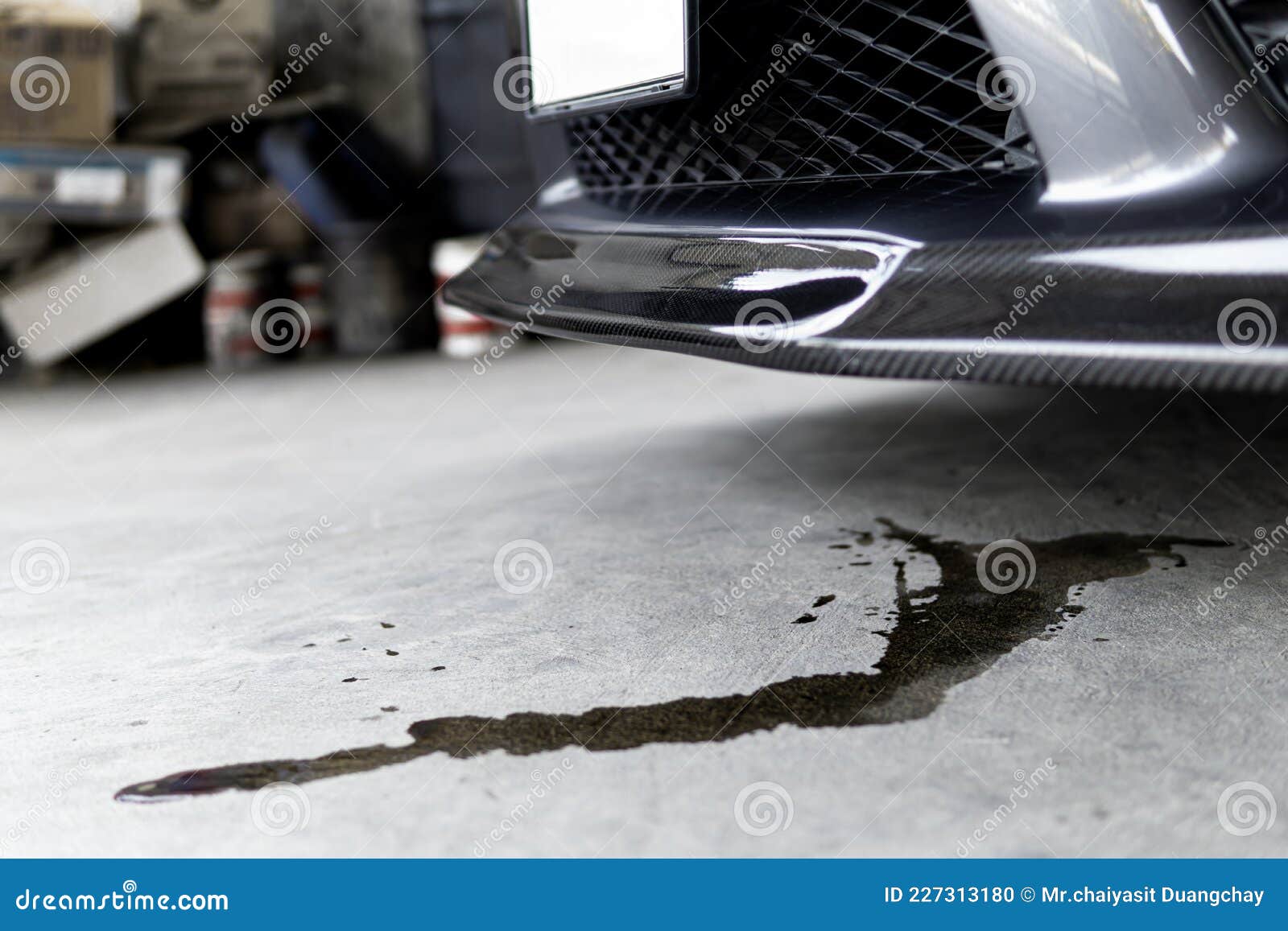 Engine Oil Stains A Car Leak Under The Car When The Car Is Park On The