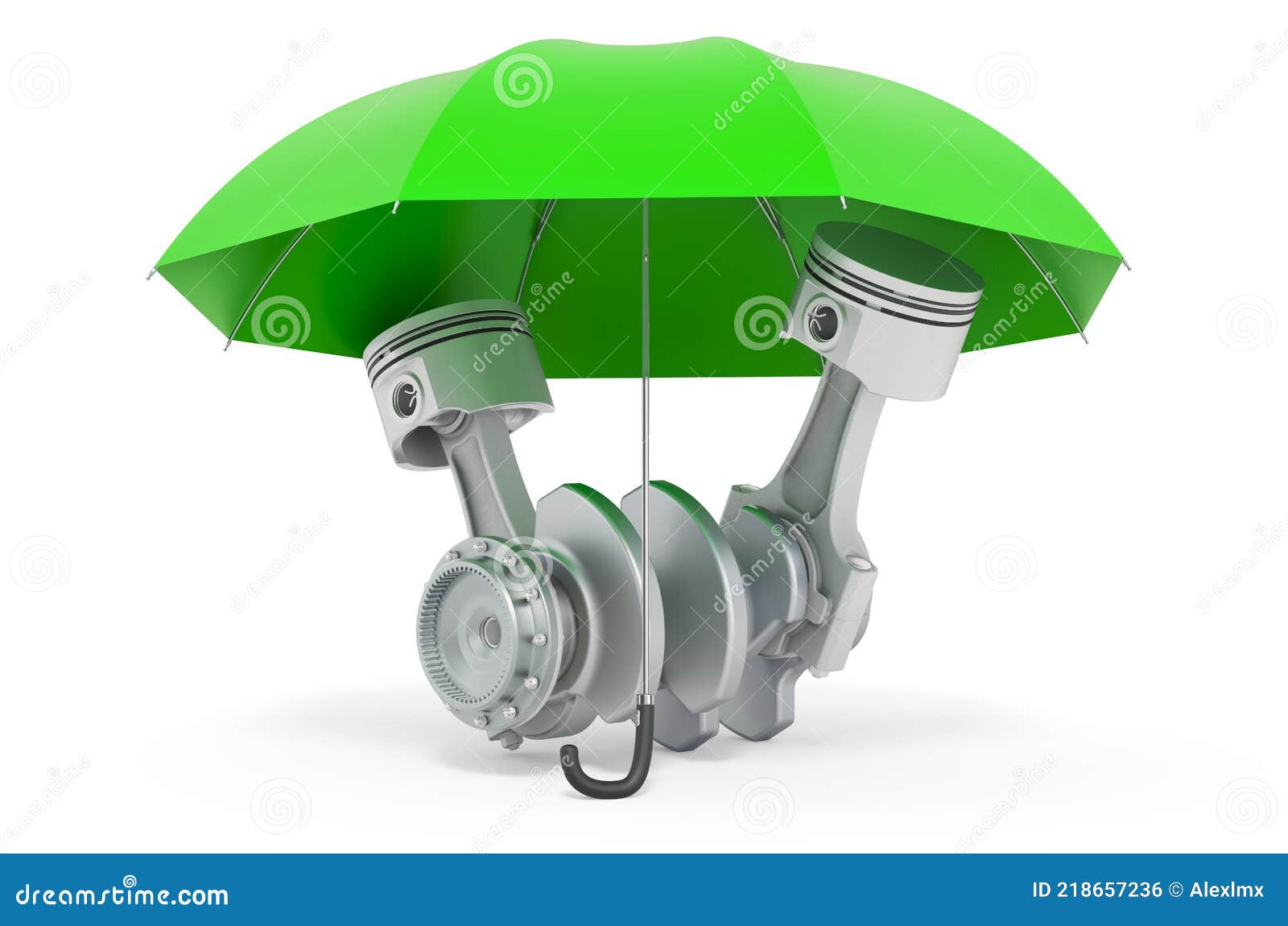 Engine Pistons Under Umbrella, 3D Rendering Stock Illustration Illustration of control