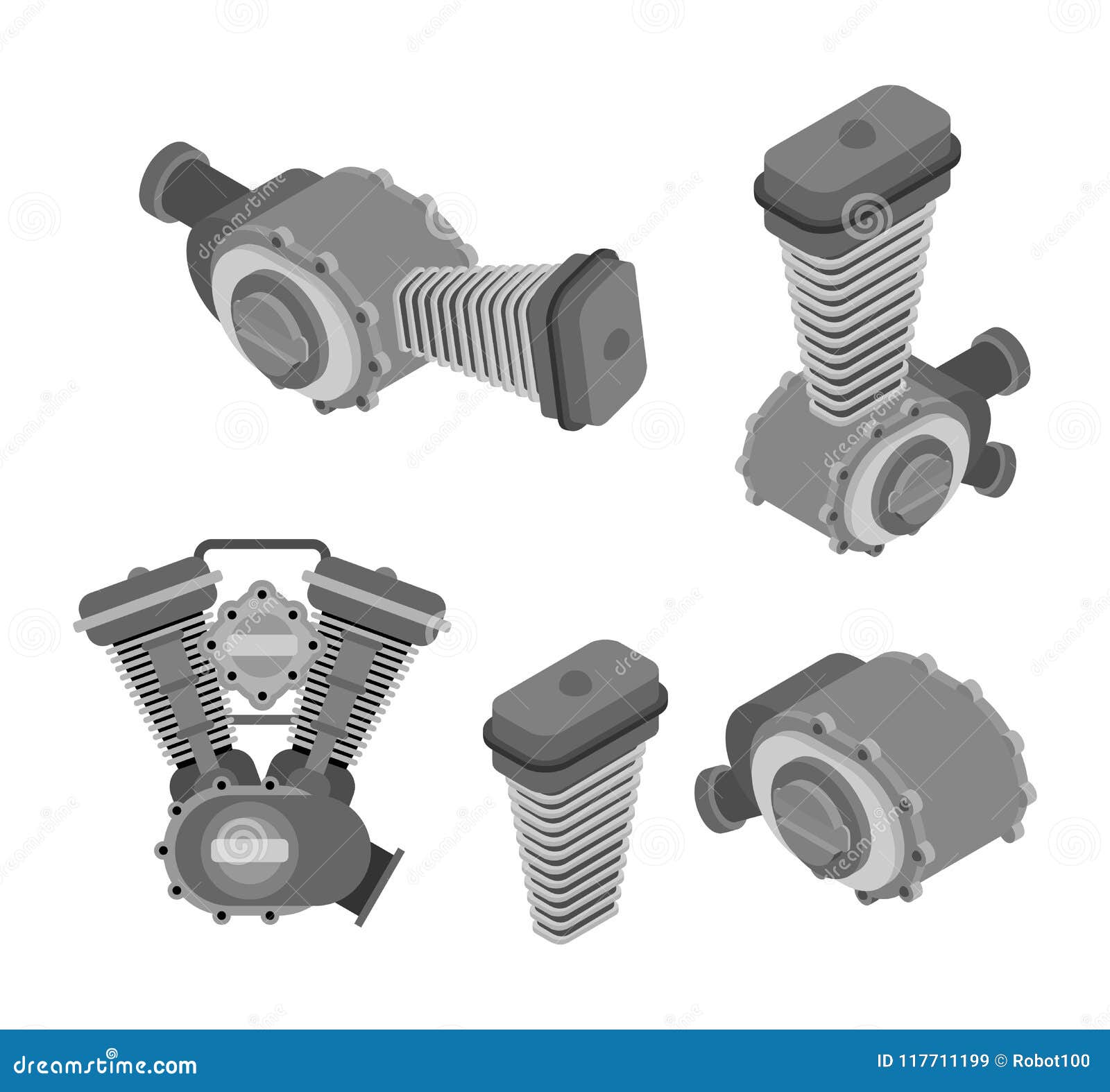 Engine Racing Set Isometric Motor Motorcycle Isolated Vector I Stock Vector Illustration Of Fuel Cylinder
