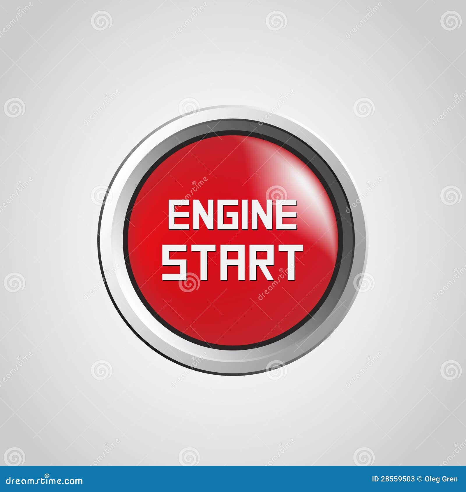 Start engine button red round sticker Royalty Free Vector