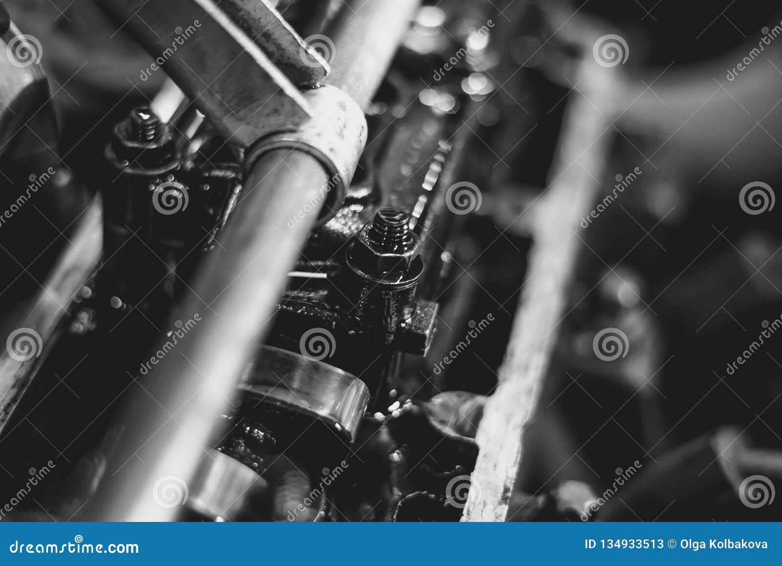 Engine valve in oil stock image. Image of equipment 134933513
