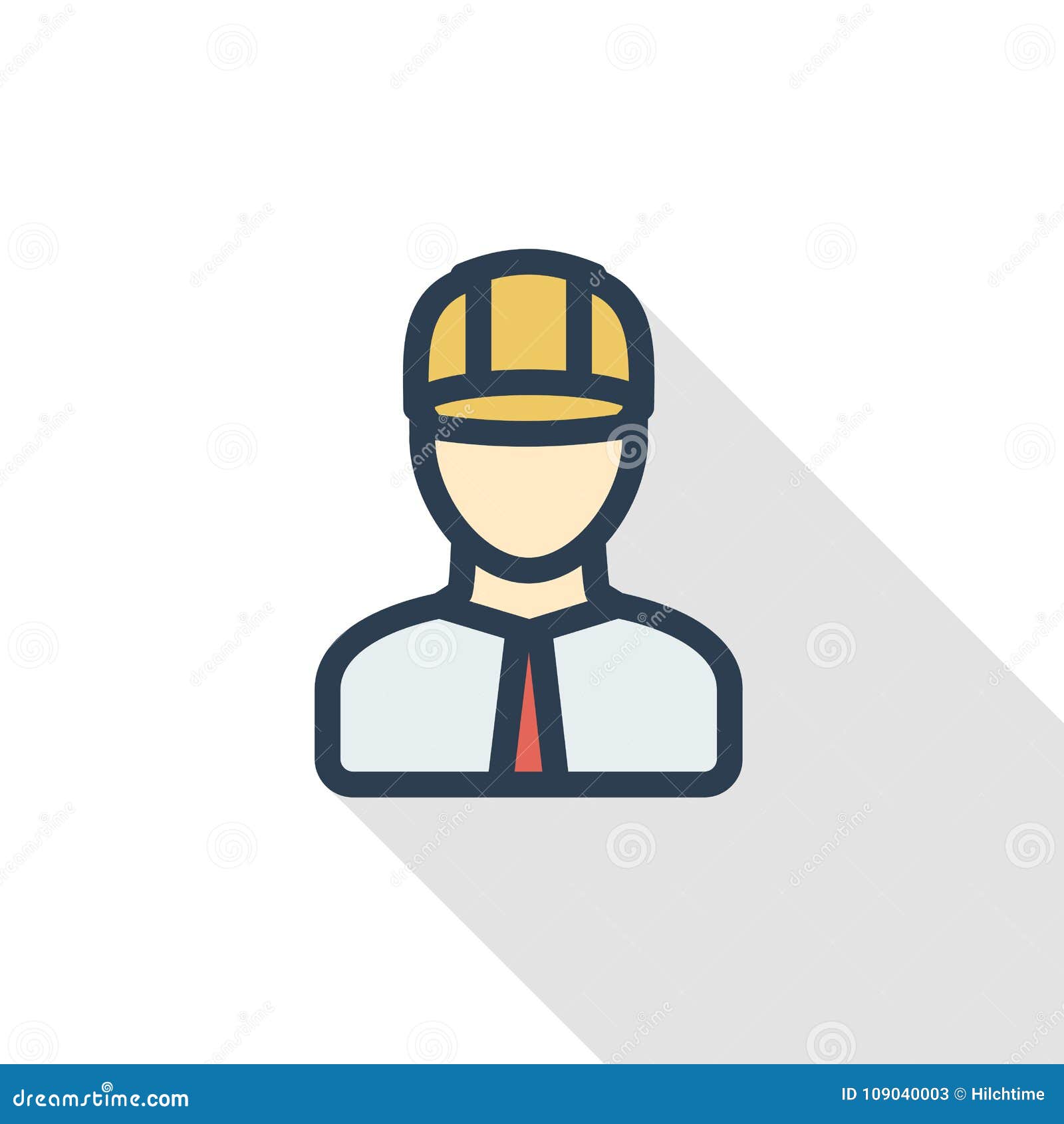 Engineer Avatar, Architect in Helmet Thin Line Flat Color Icon