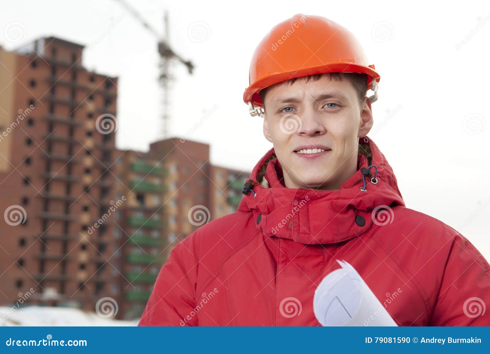 Engineer Builder In Helmet At Construction Site Stock ...