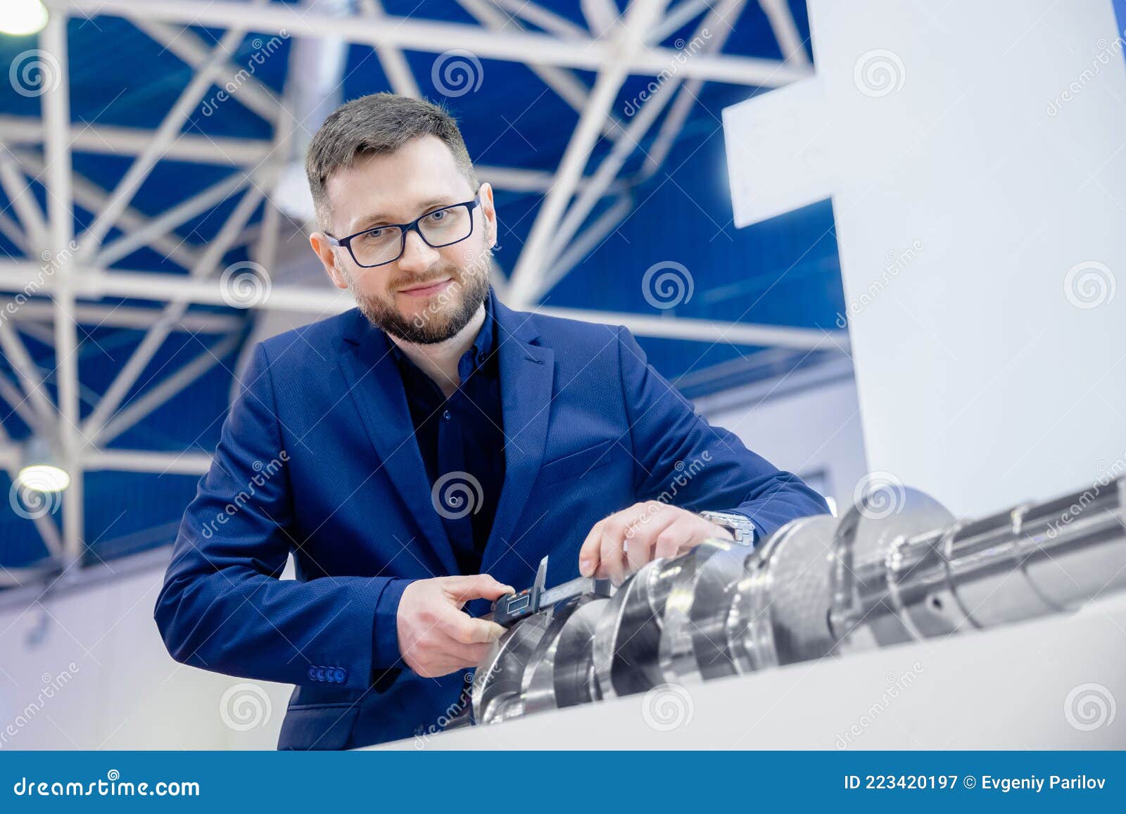 Engineer Checks Dimensions with Vernier Caliper Control Quality of