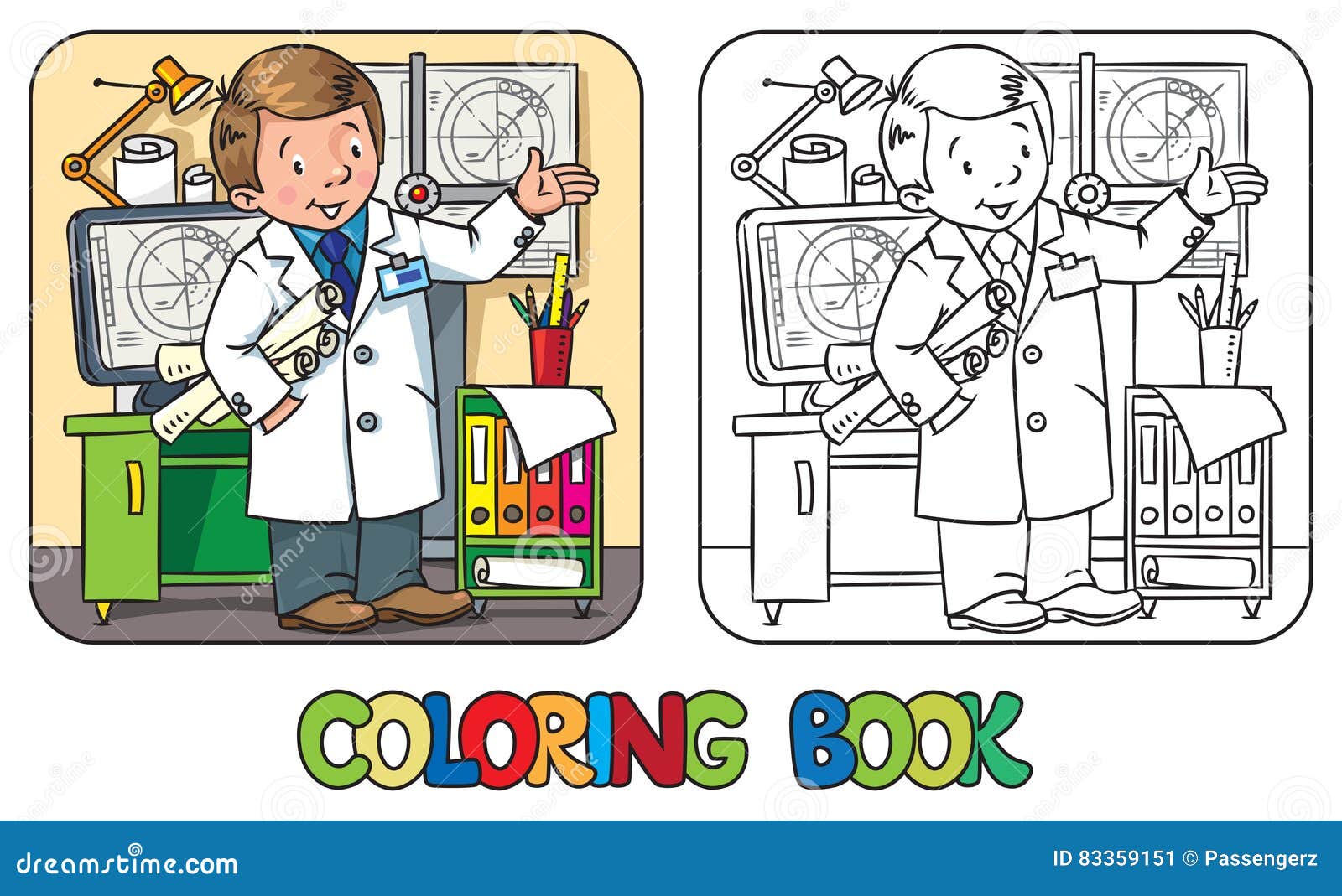 engineer coloring book. profession abc series