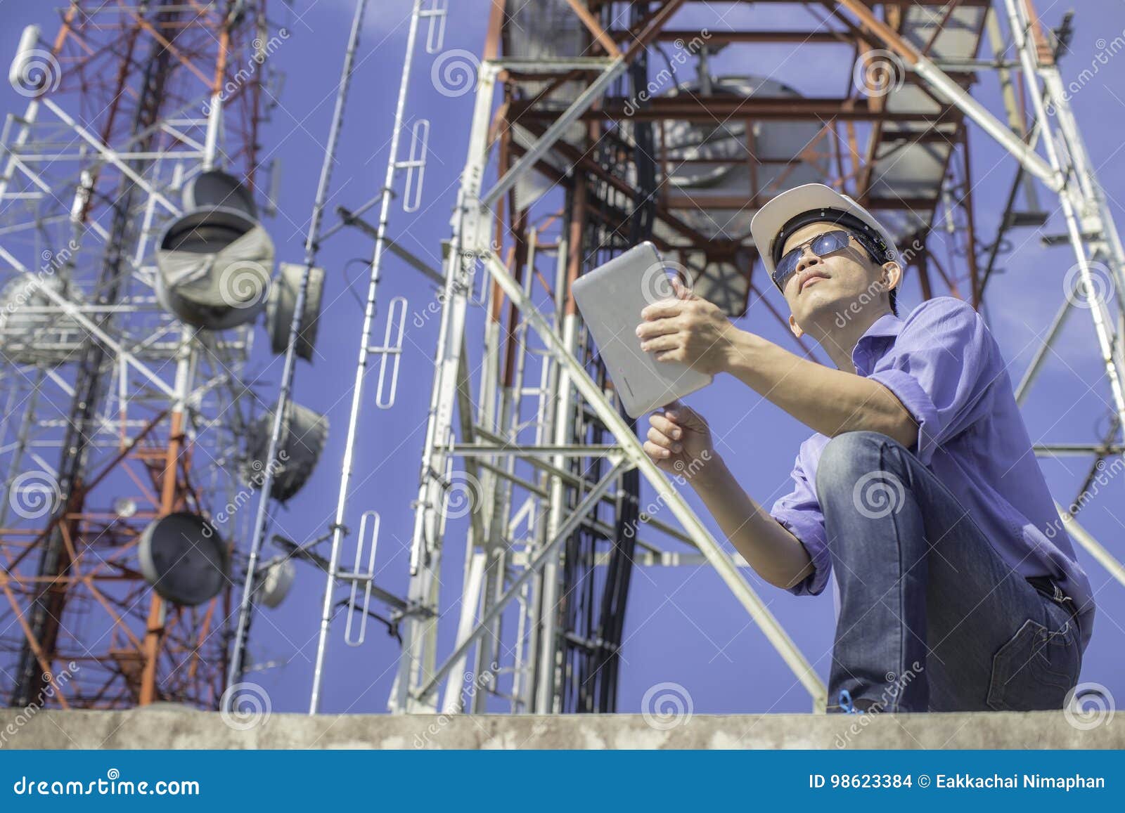 Engineer Communications Check Antenna Stock Photo Image of