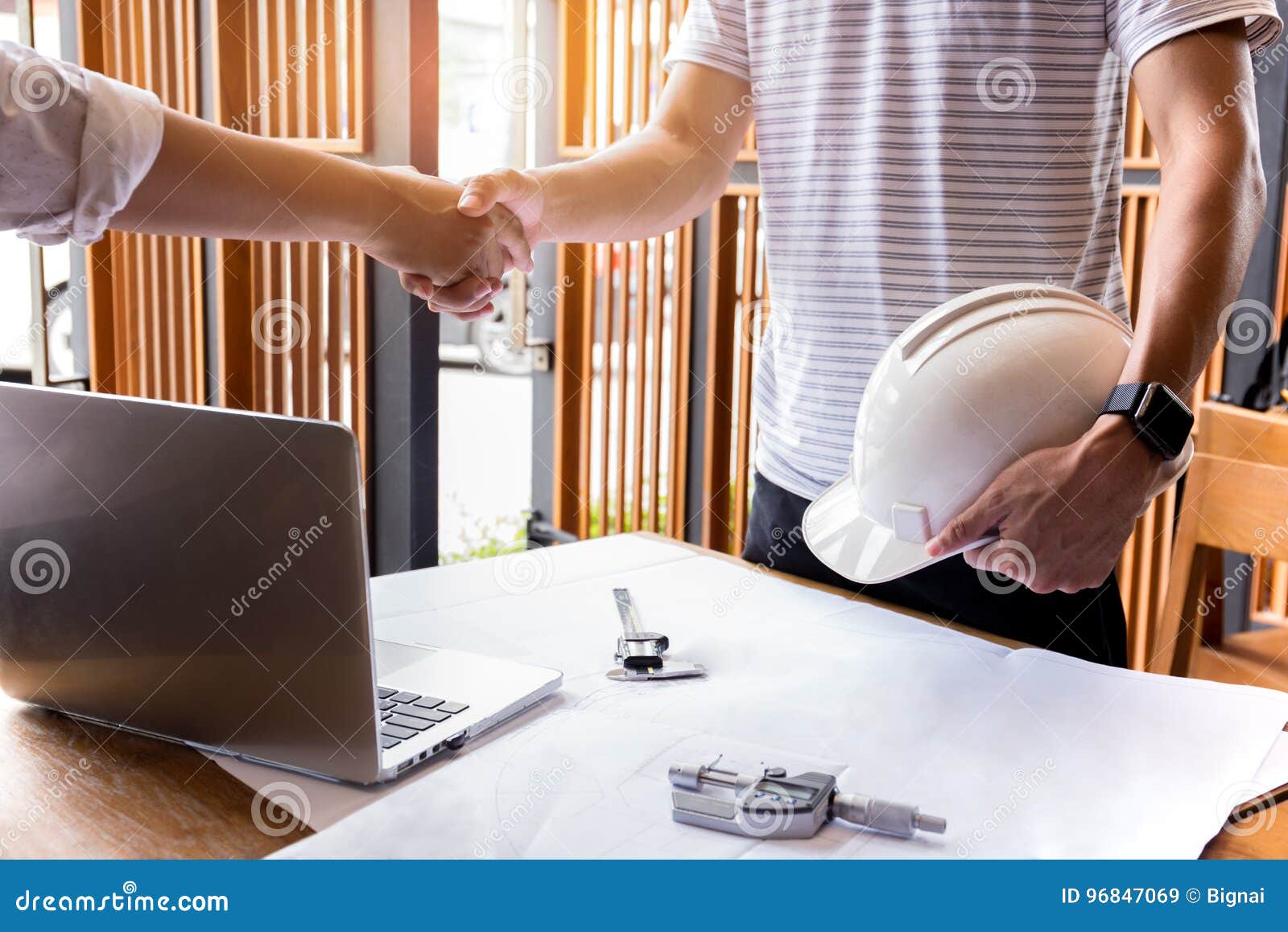Engineer Construction Business Man Hand Shaking Hand Successful Stock Image Image of