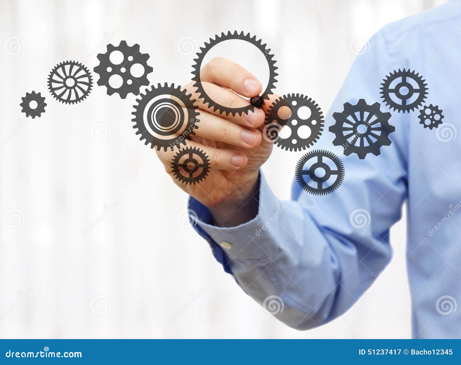 Engineer Draws a Chain Sprockets. Technology and Industry Concept Stock Image Image of modern