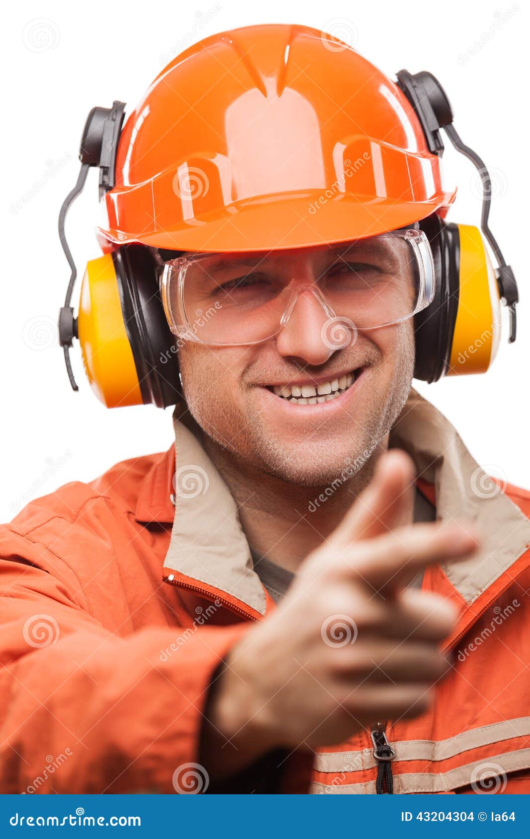 Engineer or manual worker man in safety hardhat helmet white iso. Construction building engineer or manual worker man in safety hardhat helmet finger pointing white isolated