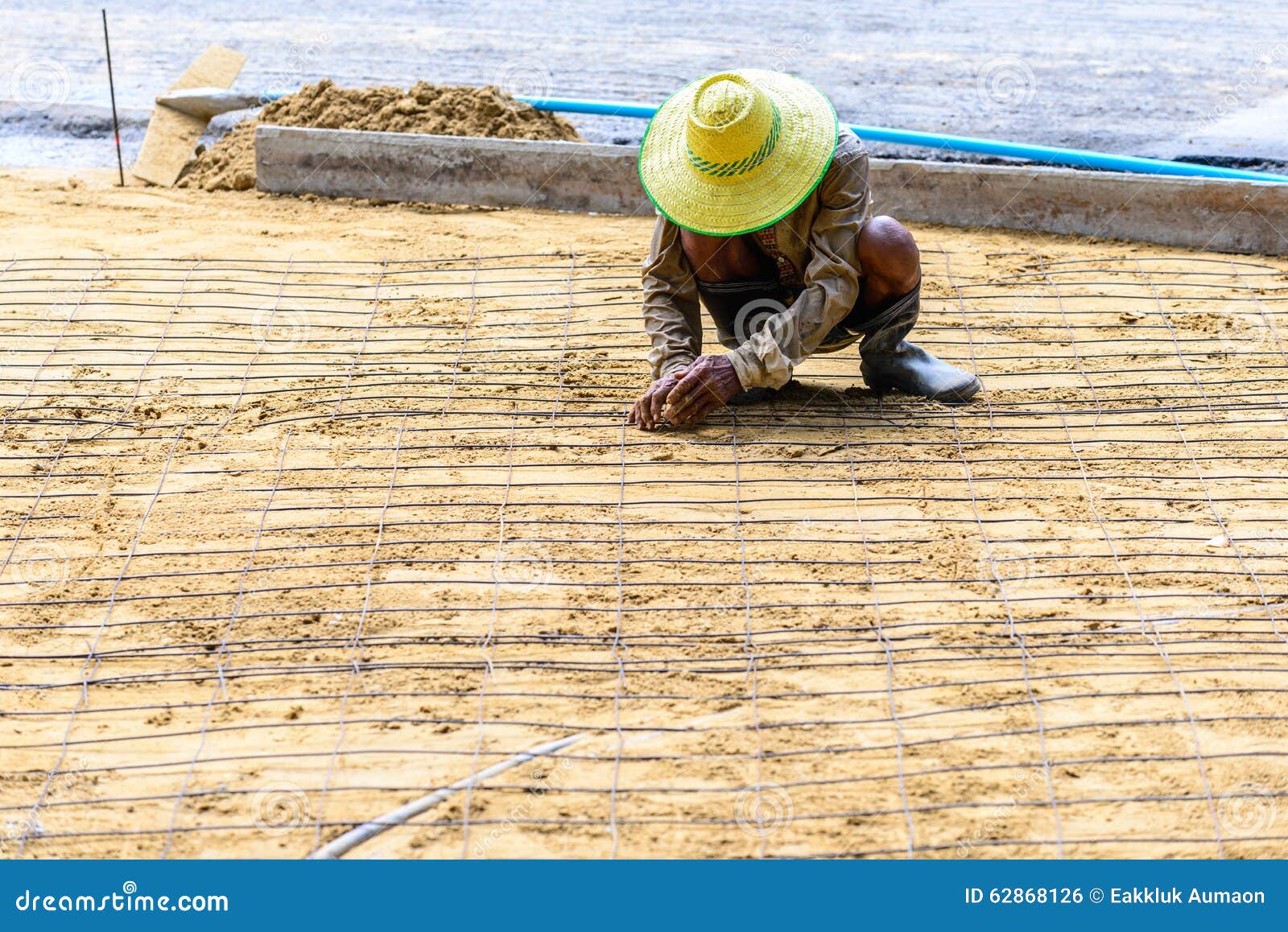 Engineer Meshing Rebar for Flooring with Cement Stock Photo Image of