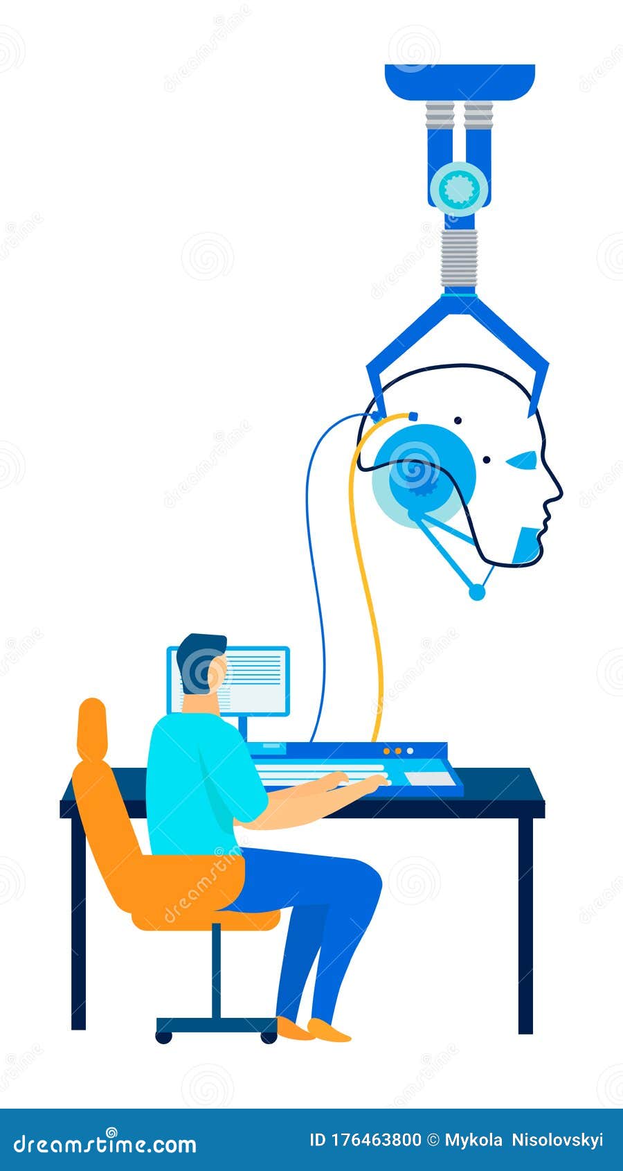 Engineer Programming and Coding Robotic Brain Stock Vector Illustration of laboratory