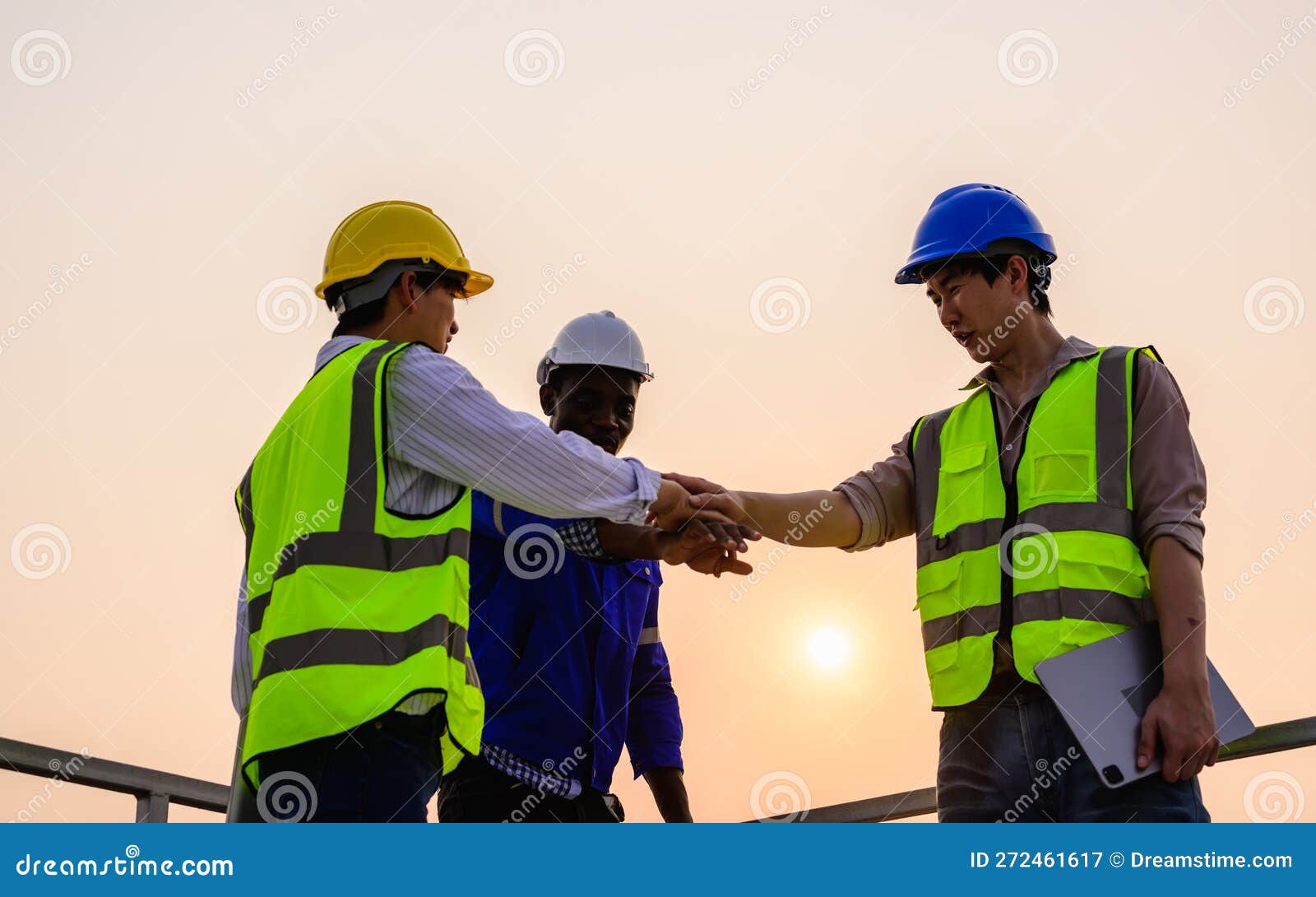 Engineer Team Checking and Maintaining Solar Panels on Solar Power