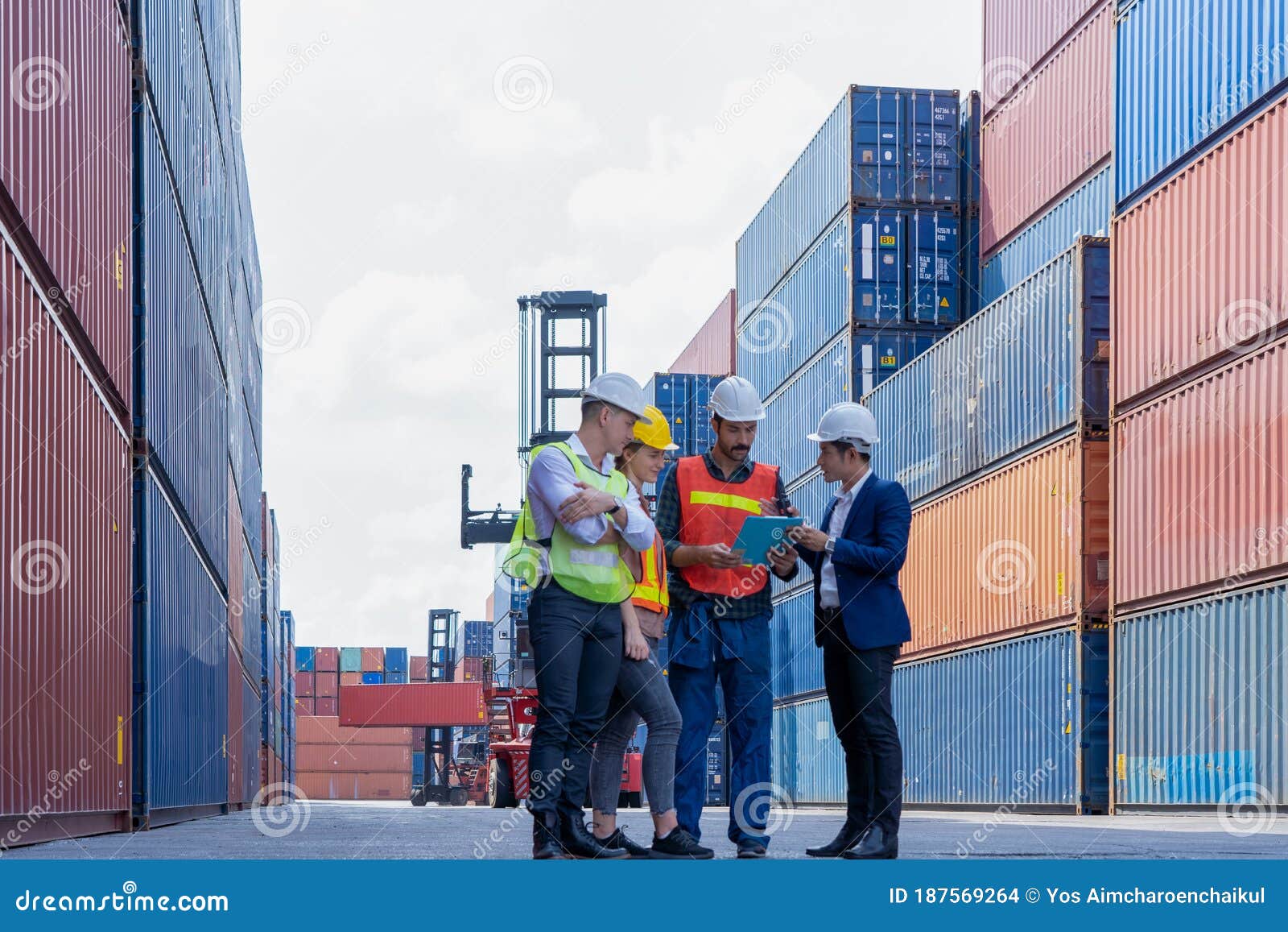 Engineer Team Planning the Transportation of Goods for Import or Export in the Container Yard