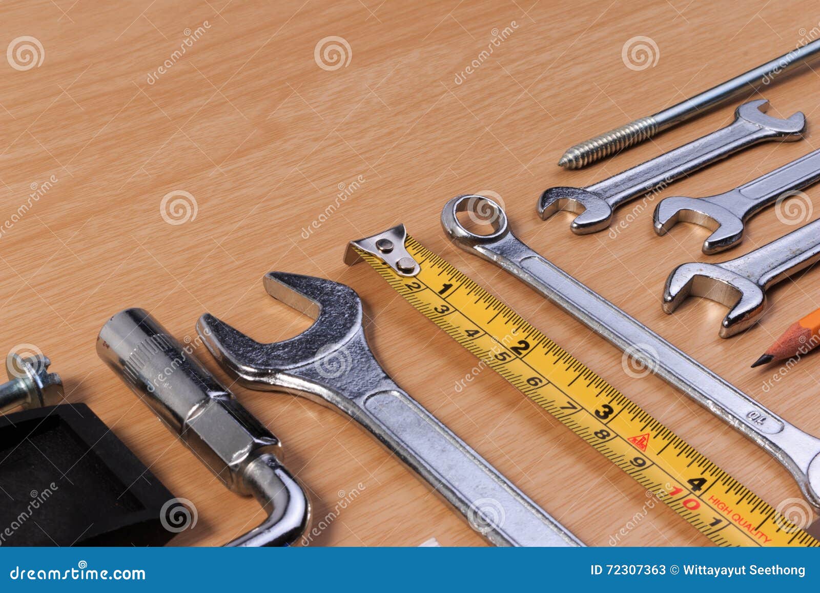 Engineer Tools, Wrench Tools on Wood Table. Stock Image Image of