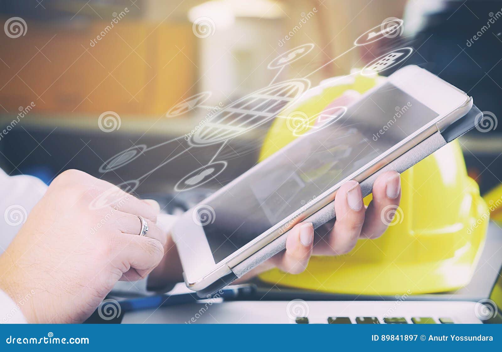 Engineer is Using a Smartphone for Communication Stock Image - Image of ...