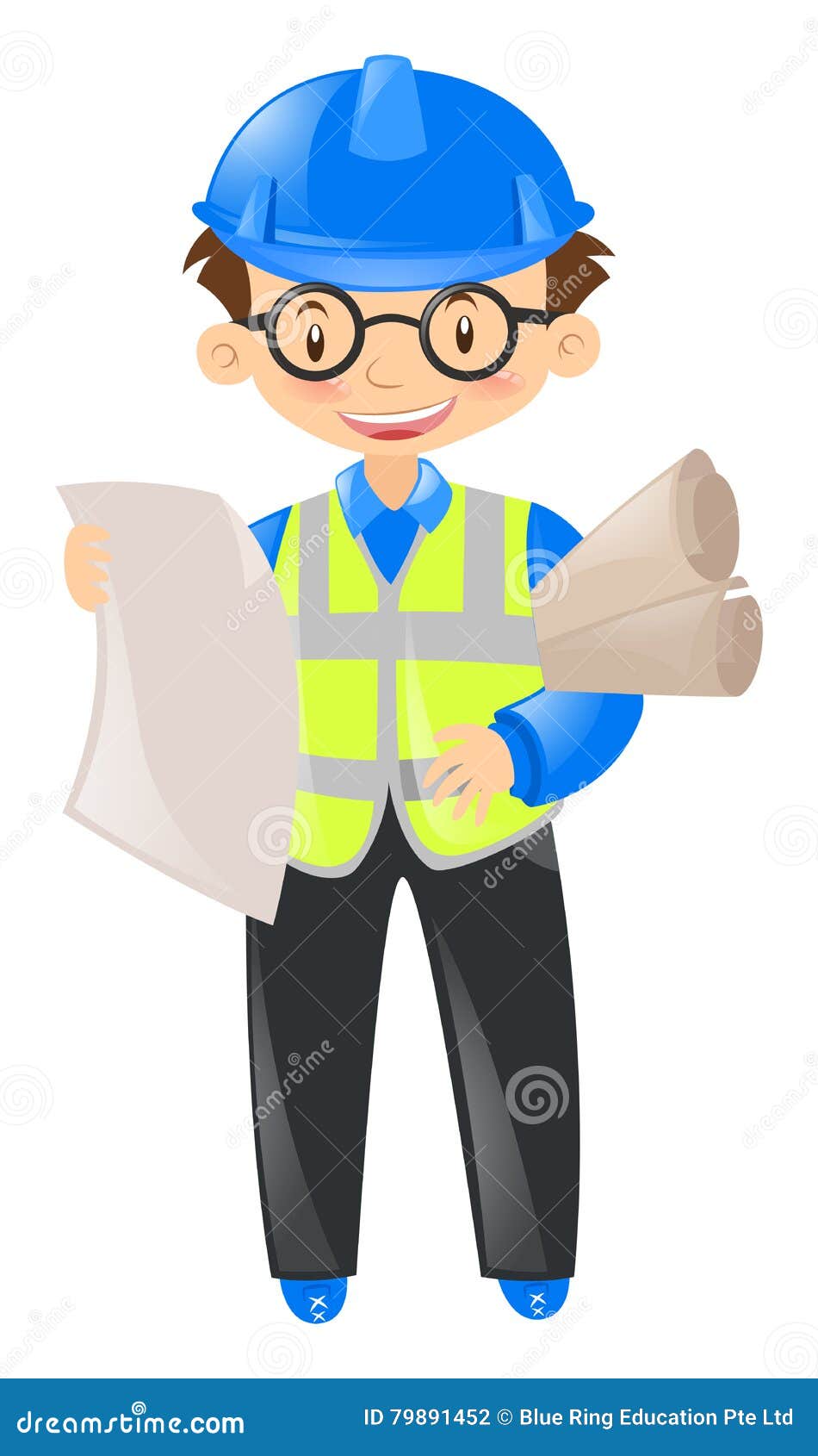 Engineer Wearing Safety Hat and Holding Files Stock Vector