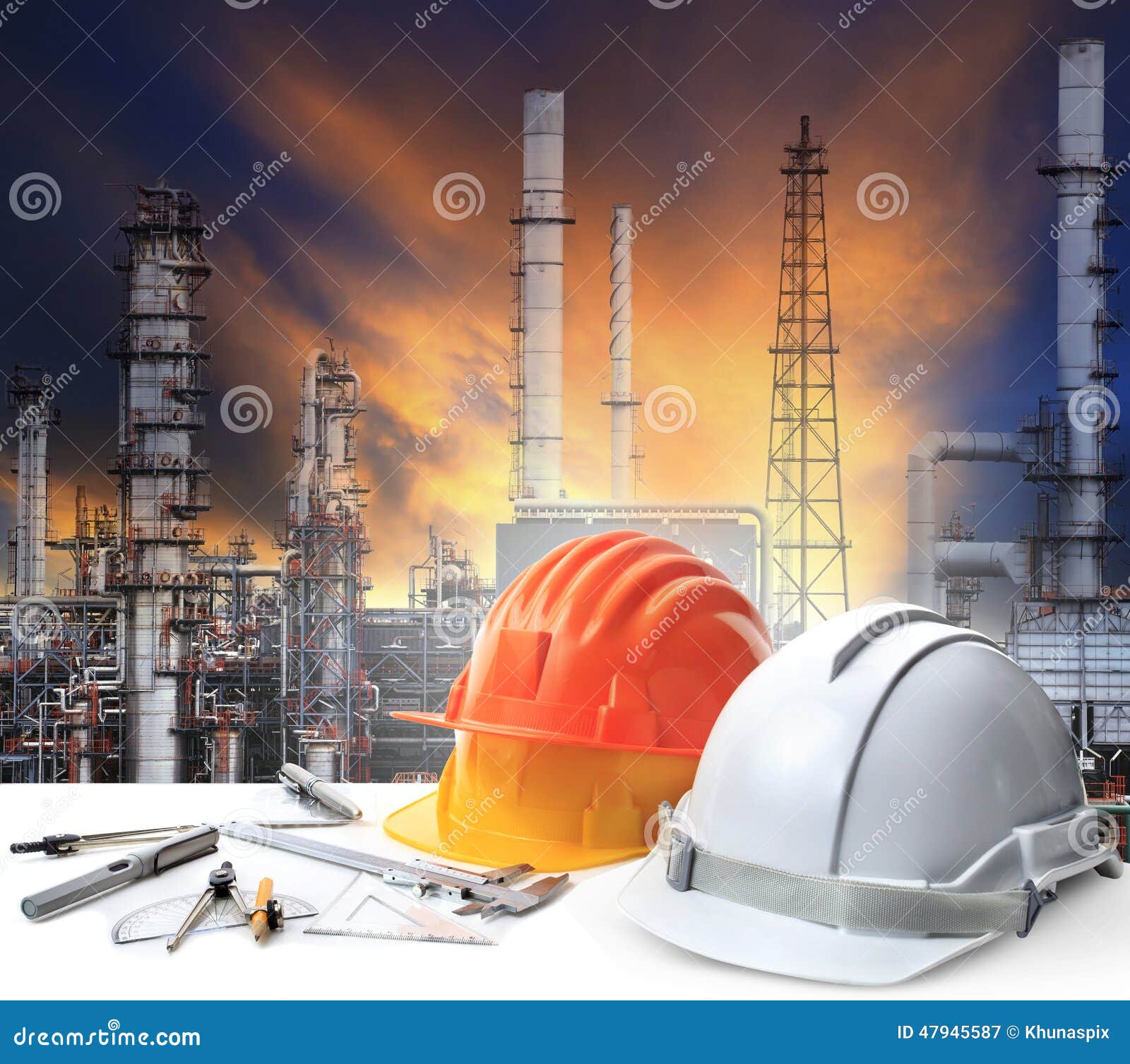Engineer Working Table In Oil Refinery Plant Heavy Petrochemical Stock ...
