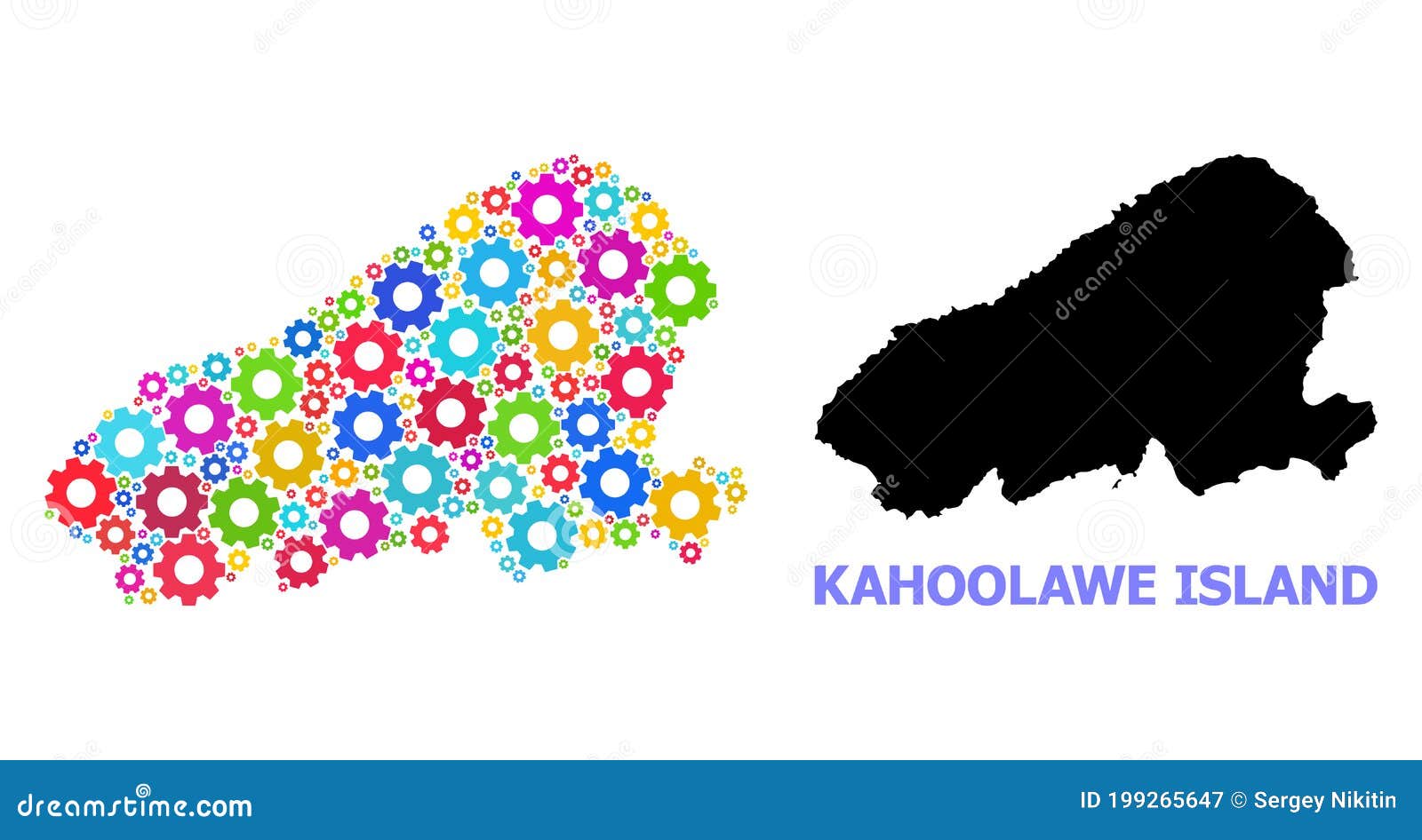 engineering collage map of kahoolawe island with colored wheels