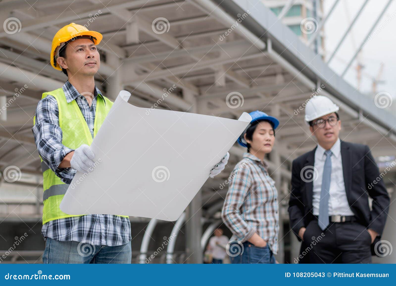 engineering construction teamwork concept : professional engineer work industrial project site