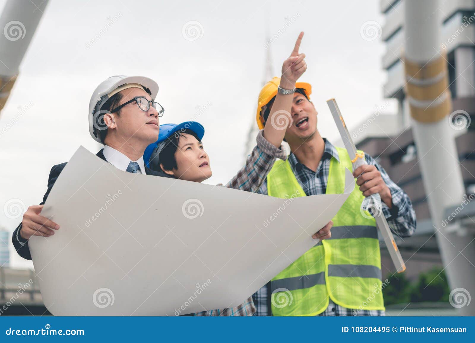 engineering construction teamwork concept : professional engineer work industrial project site