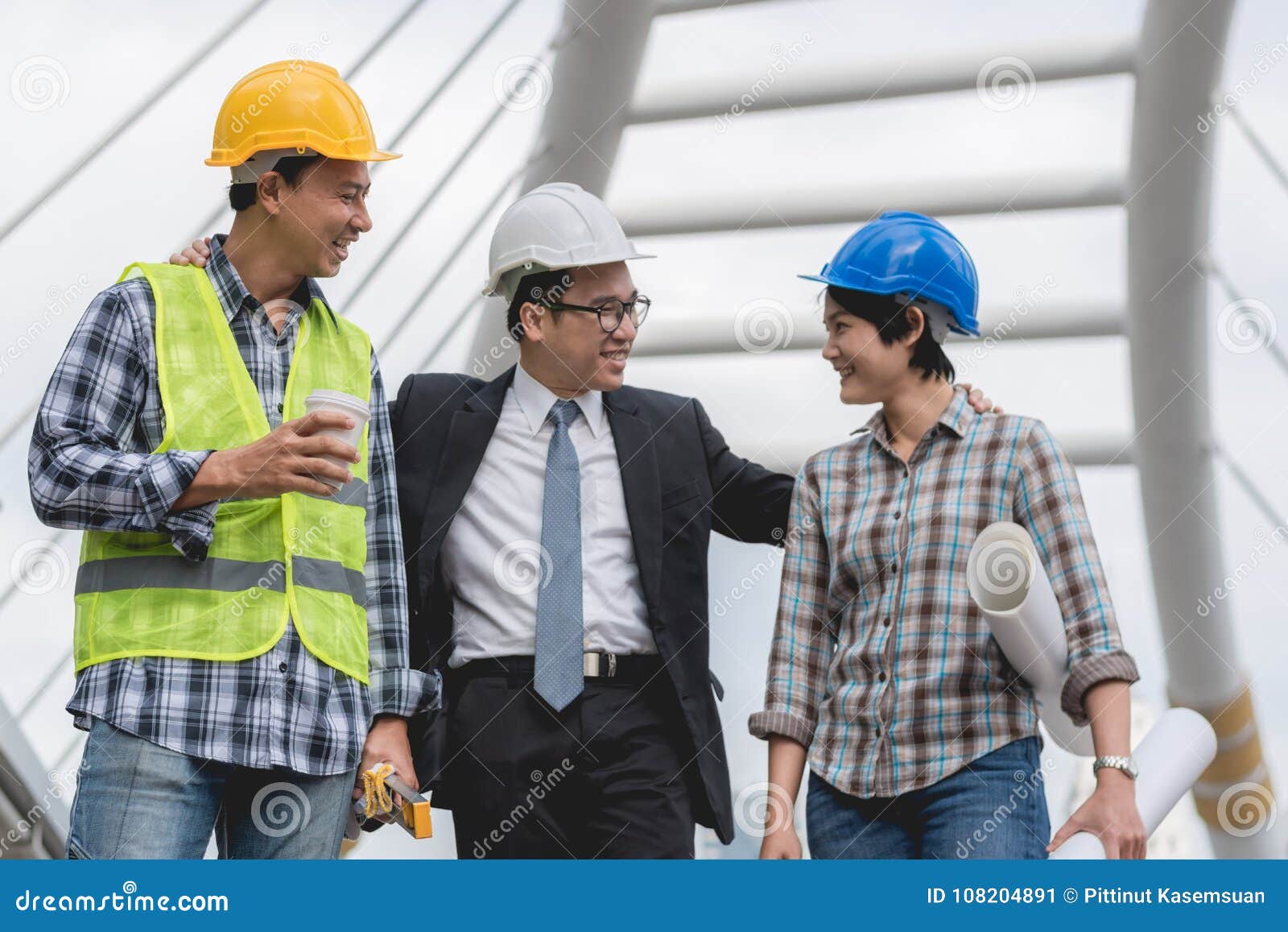 engineering construction teamwork concept : professional engineer work industrial project site