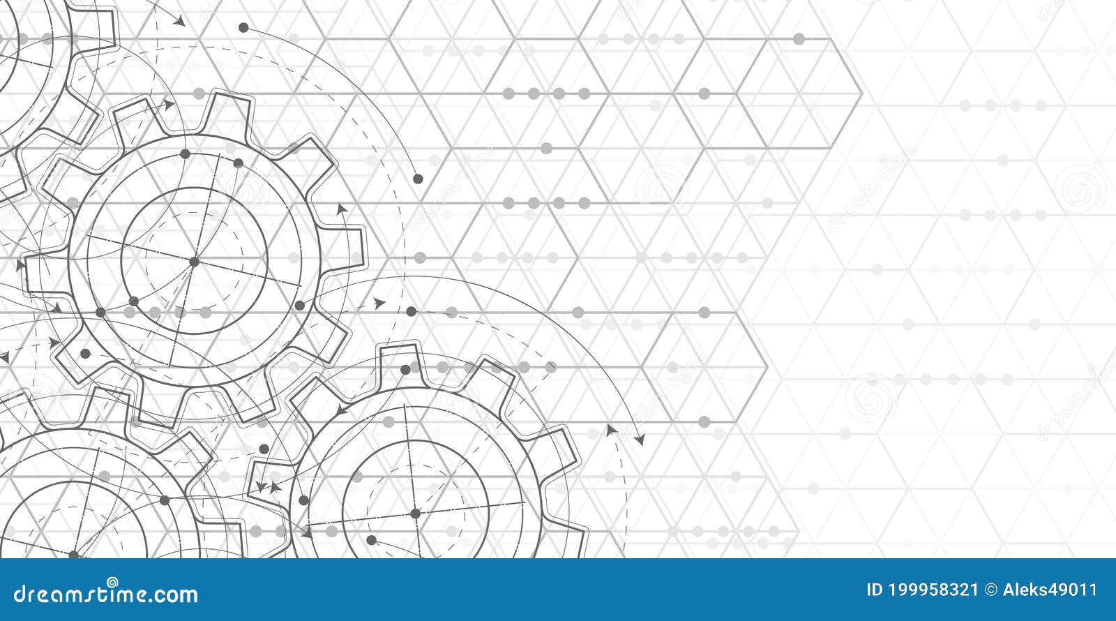 engineering drawing .hexagons on white background.technical drawing of gears .geometric rhombuses.abstract tech. illustratio