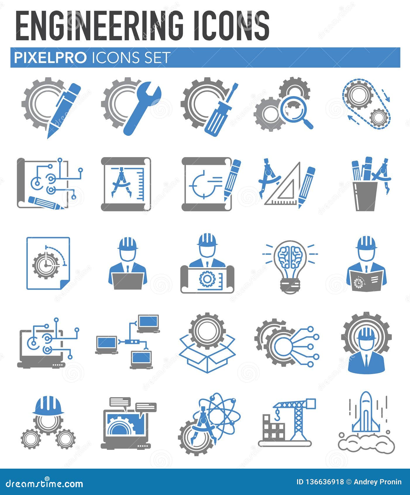 engineering grey and blue icons set on white background for graphic and web , modern simple  sign. internet concept.