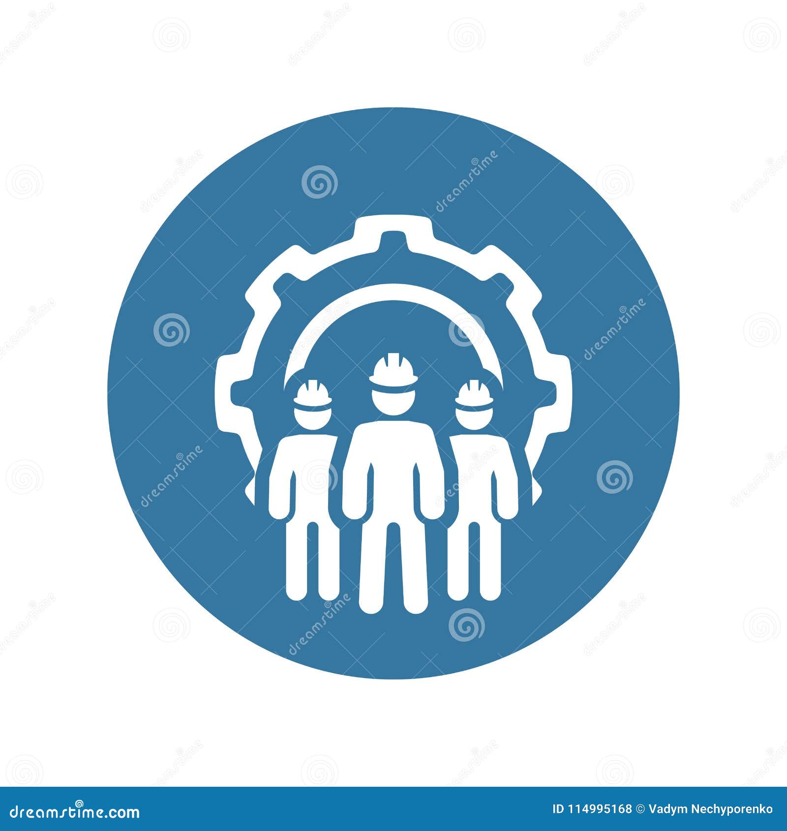 engineering team icon. three men and cog wheel. development .