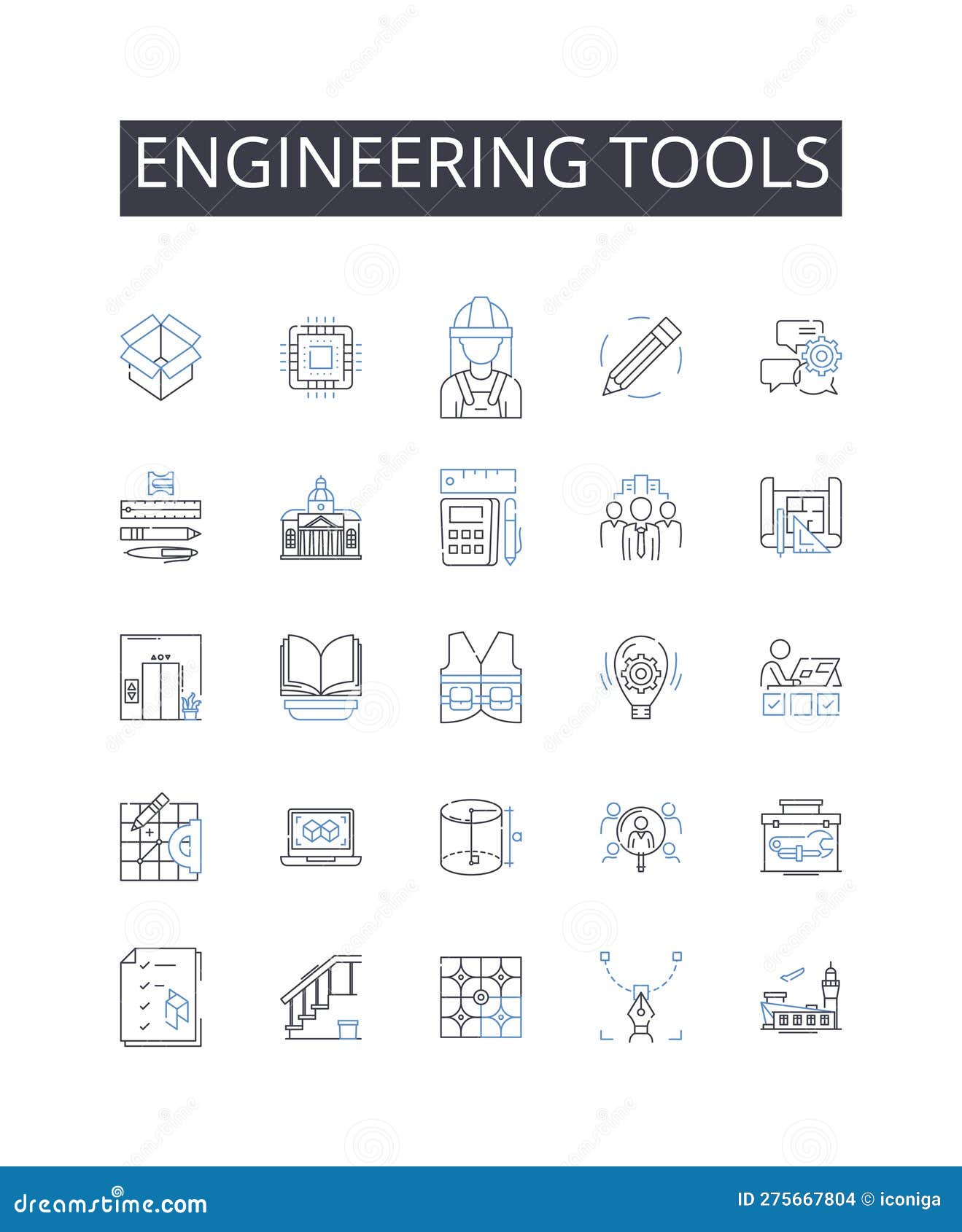 Engineering Tools Line Icons Collection. Scientific Equipment, Technology Devices, Computing