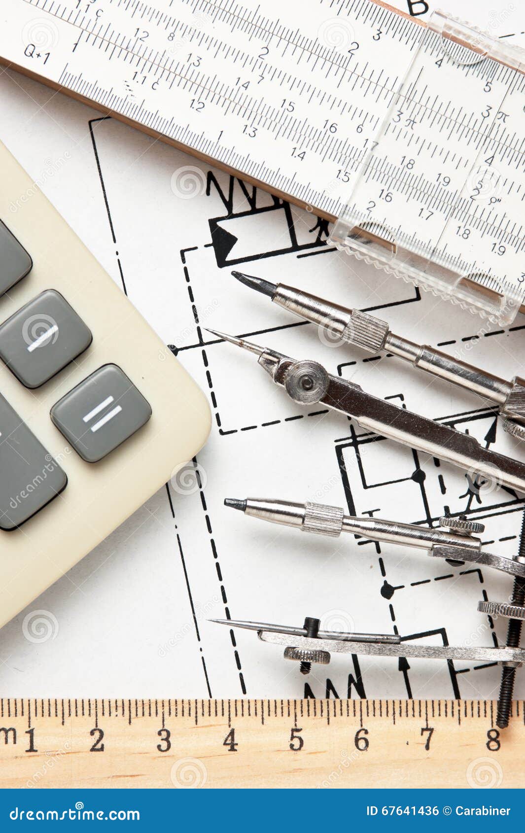 Engineering Tools on Technical Drawing Stock Photo Image of pencil, scheme 67641436