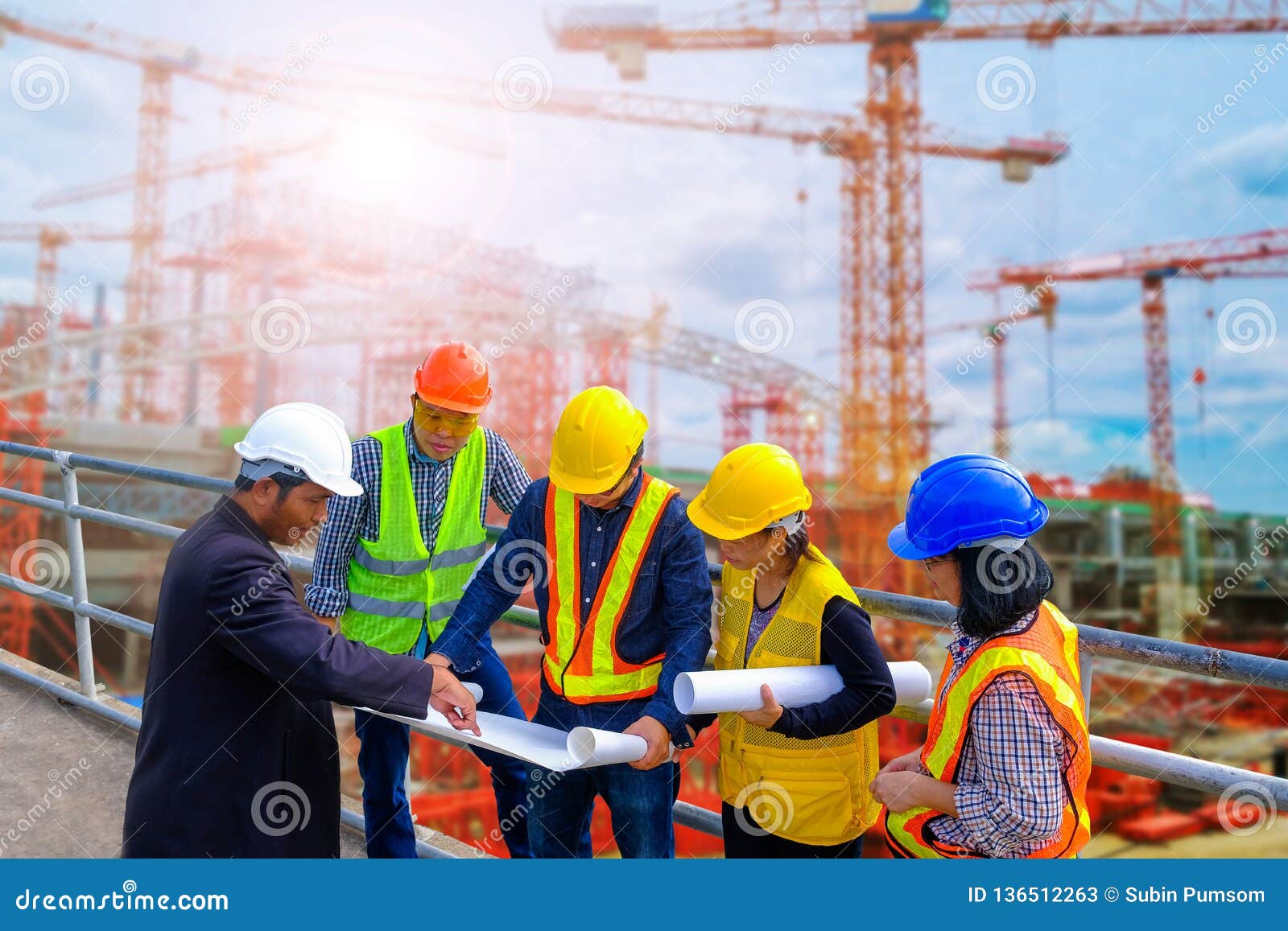 Construction Team With Businessman Engineer And Architect Is