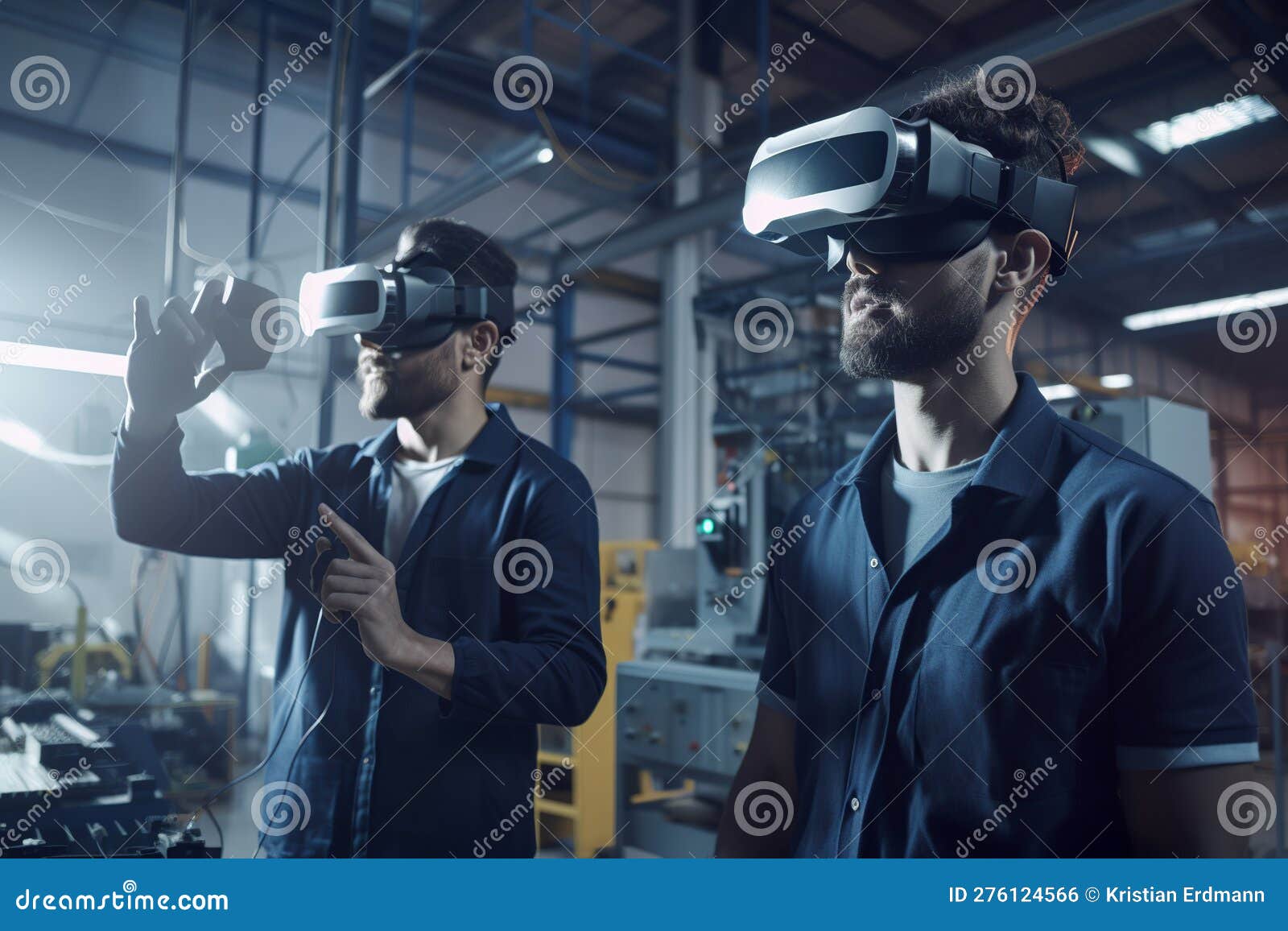 Engineers Using Augmented & Mixed VR Tools AI, Deep Learning & Industry 4.0 Advancements Stock