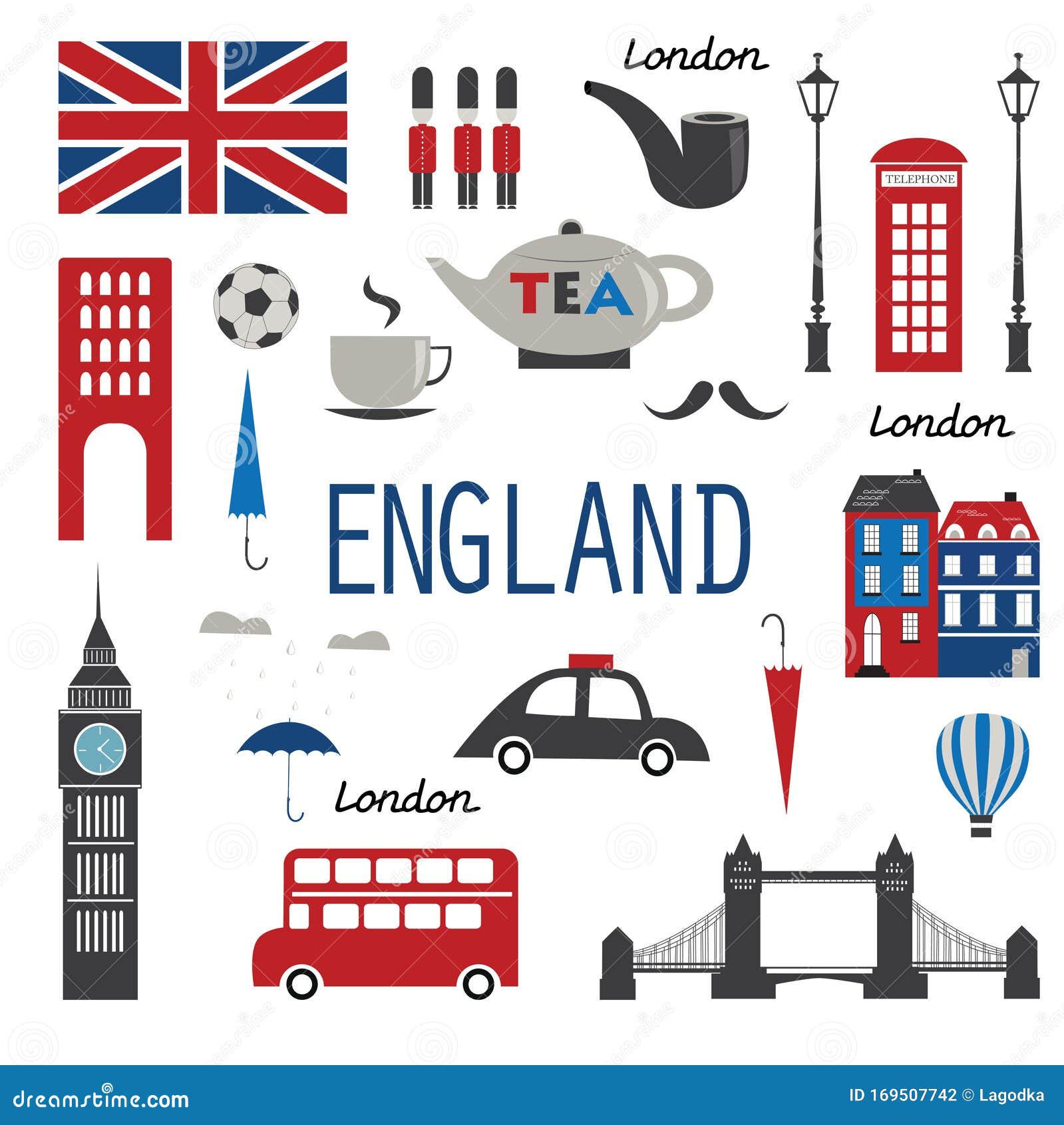England Symbols And Icons. Stock Vector. Illustration Of British - 169507742