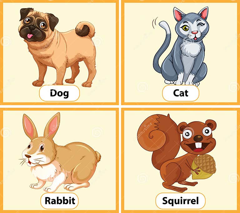 Englisch-Lernkarte Der Tiere Vektor Abbildung - Illustration von kinder