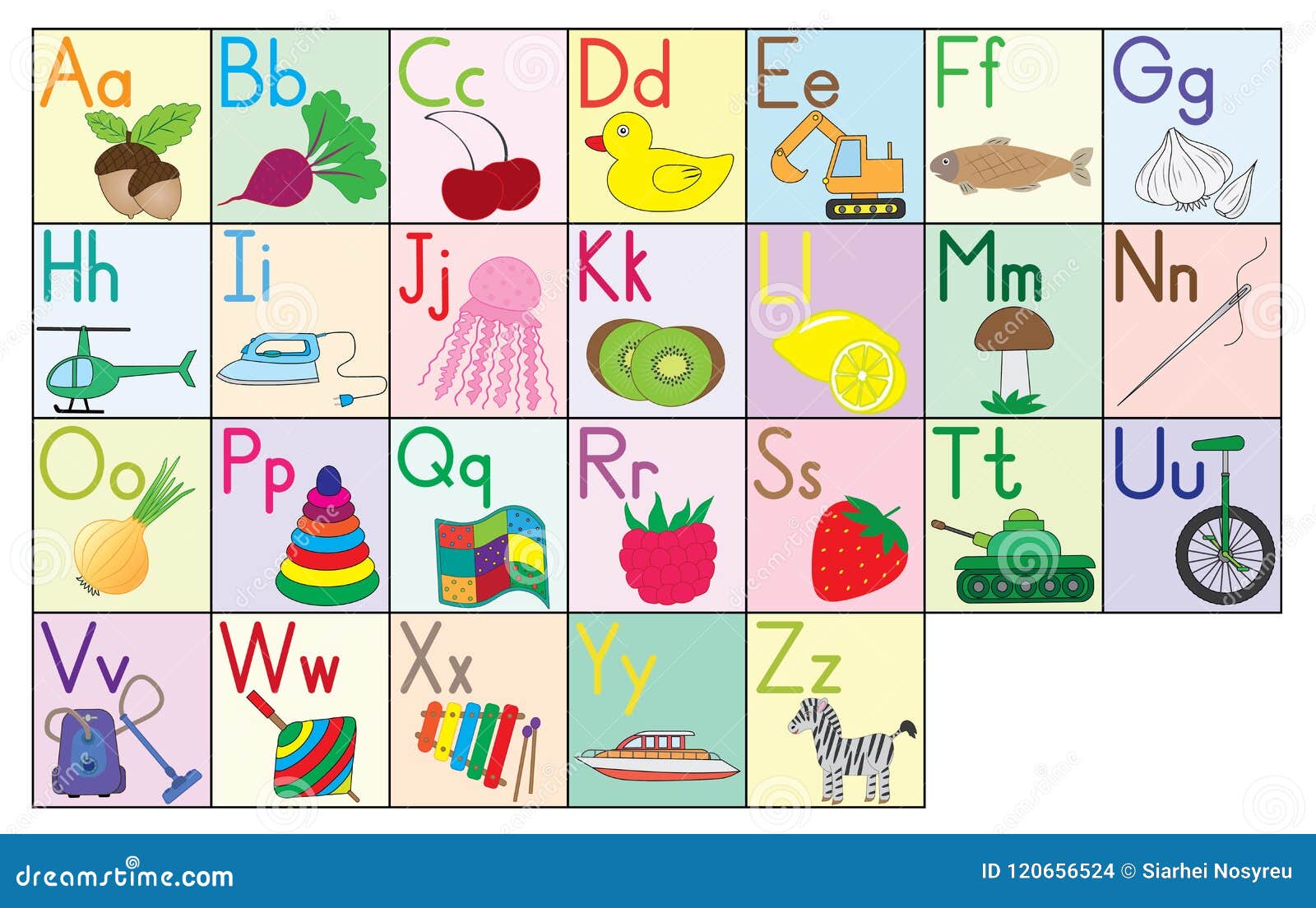 english alphabet cards set education for kids stock vector alphabet card