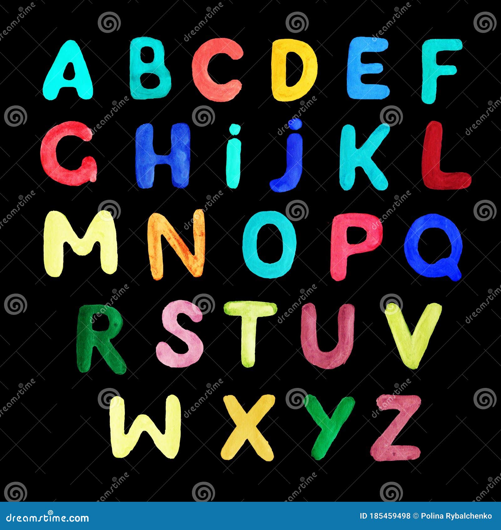 English Alphabet Hand-drawn Colored. Children`s Illustration Stock ...